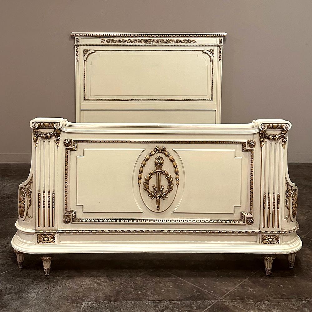 Fruitwood Antique Italian Neoclassical Painted Queen Bed For Sale