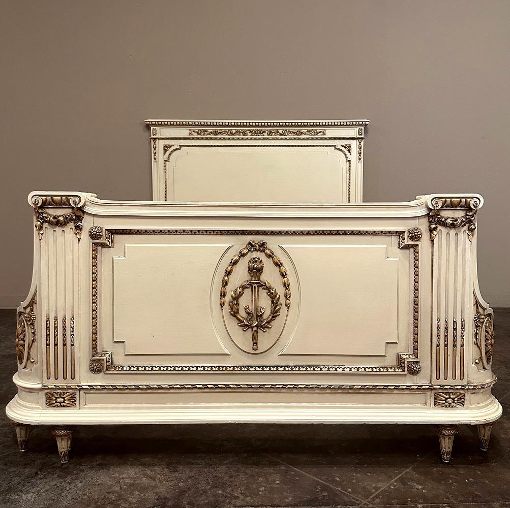 Antique Italian Neoclassical Painted Queen Bed For Sale 1