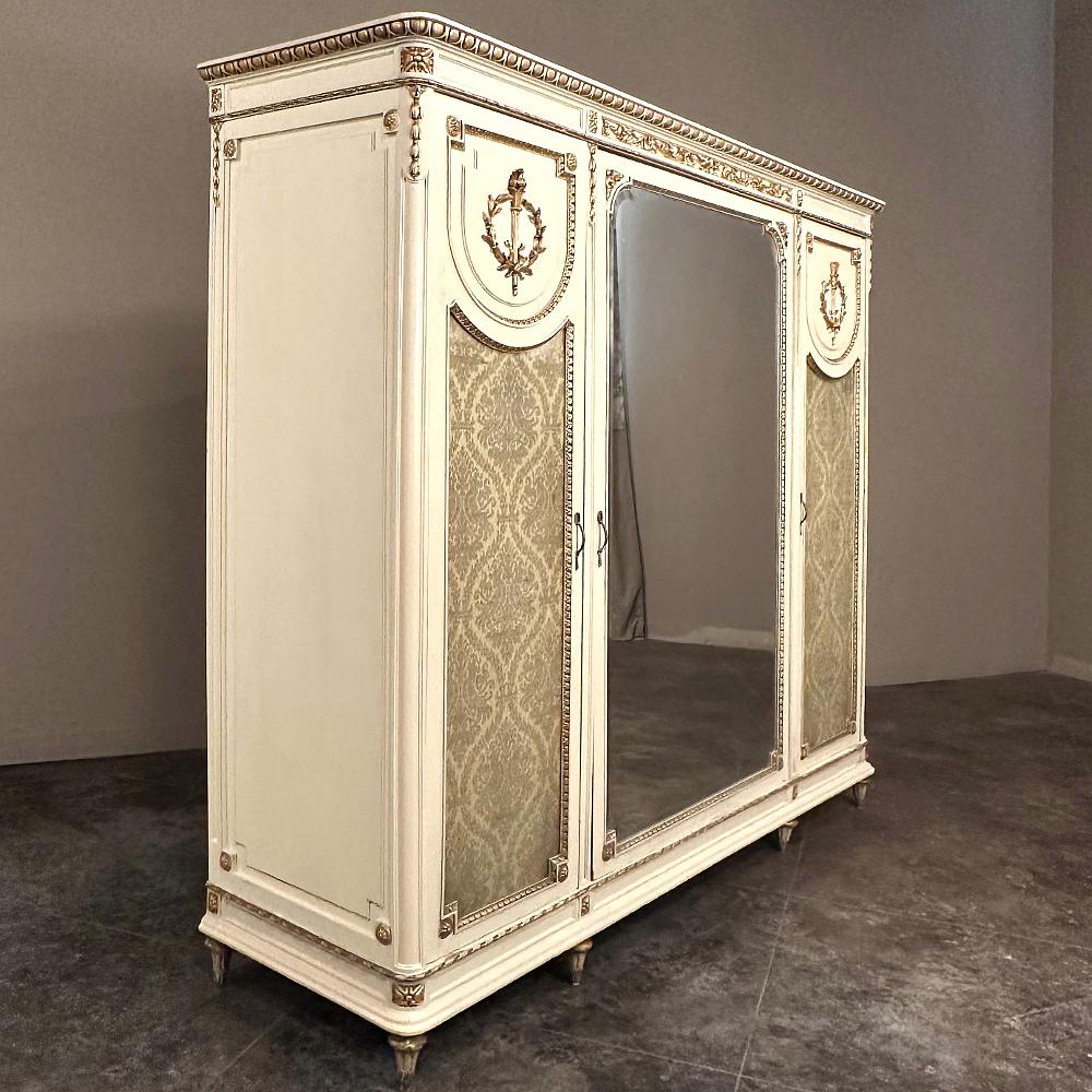 Brass Antique Italian Neoclassical Painted Triple Armoire For Sale