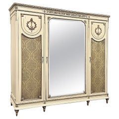 Antique Italian Neoclassical Painted Triple Armoire