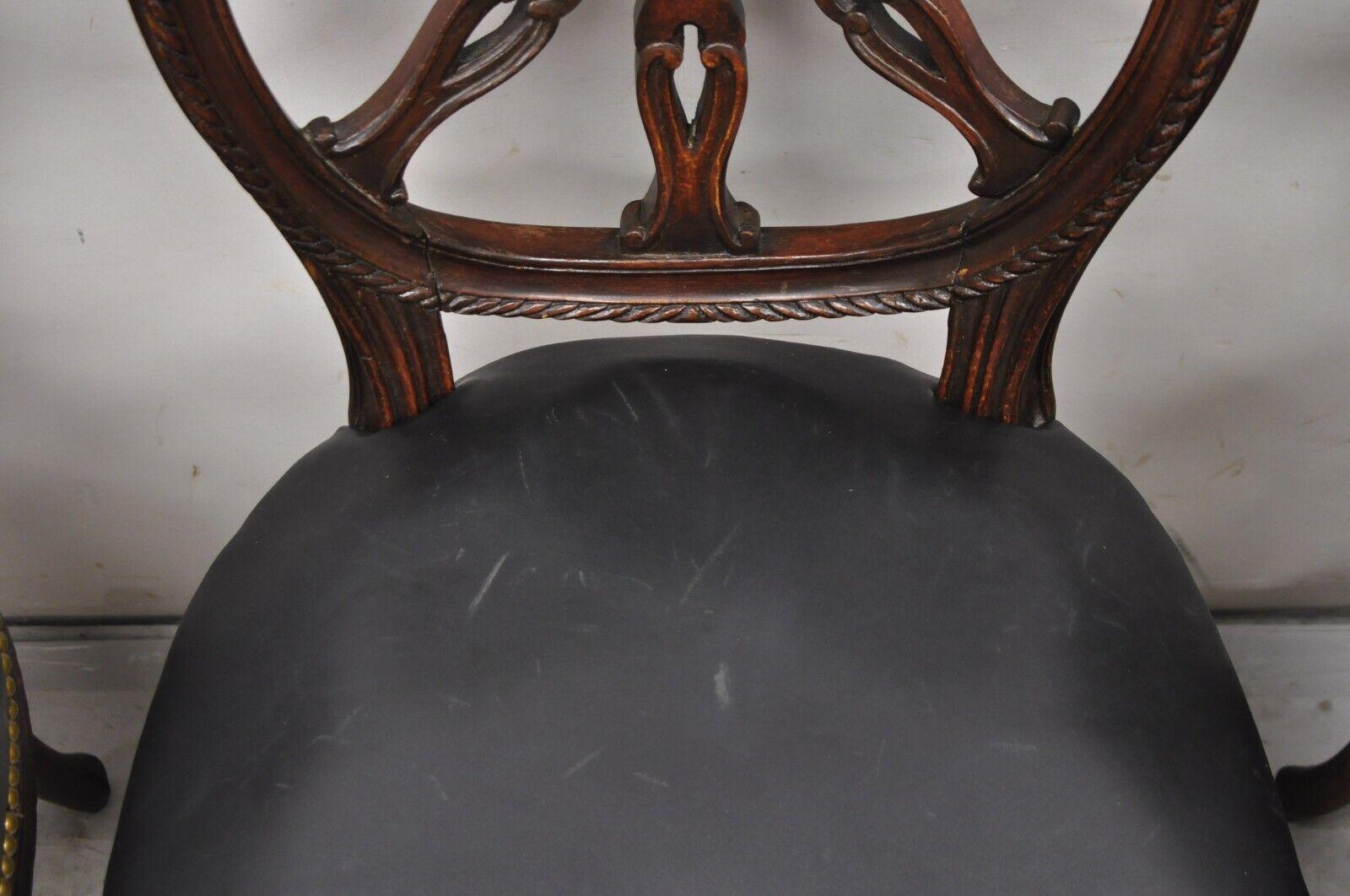 Antique Italian Neoclassical Pinwheel Carved Mahogany Dining Chairs - Set of 4 7
