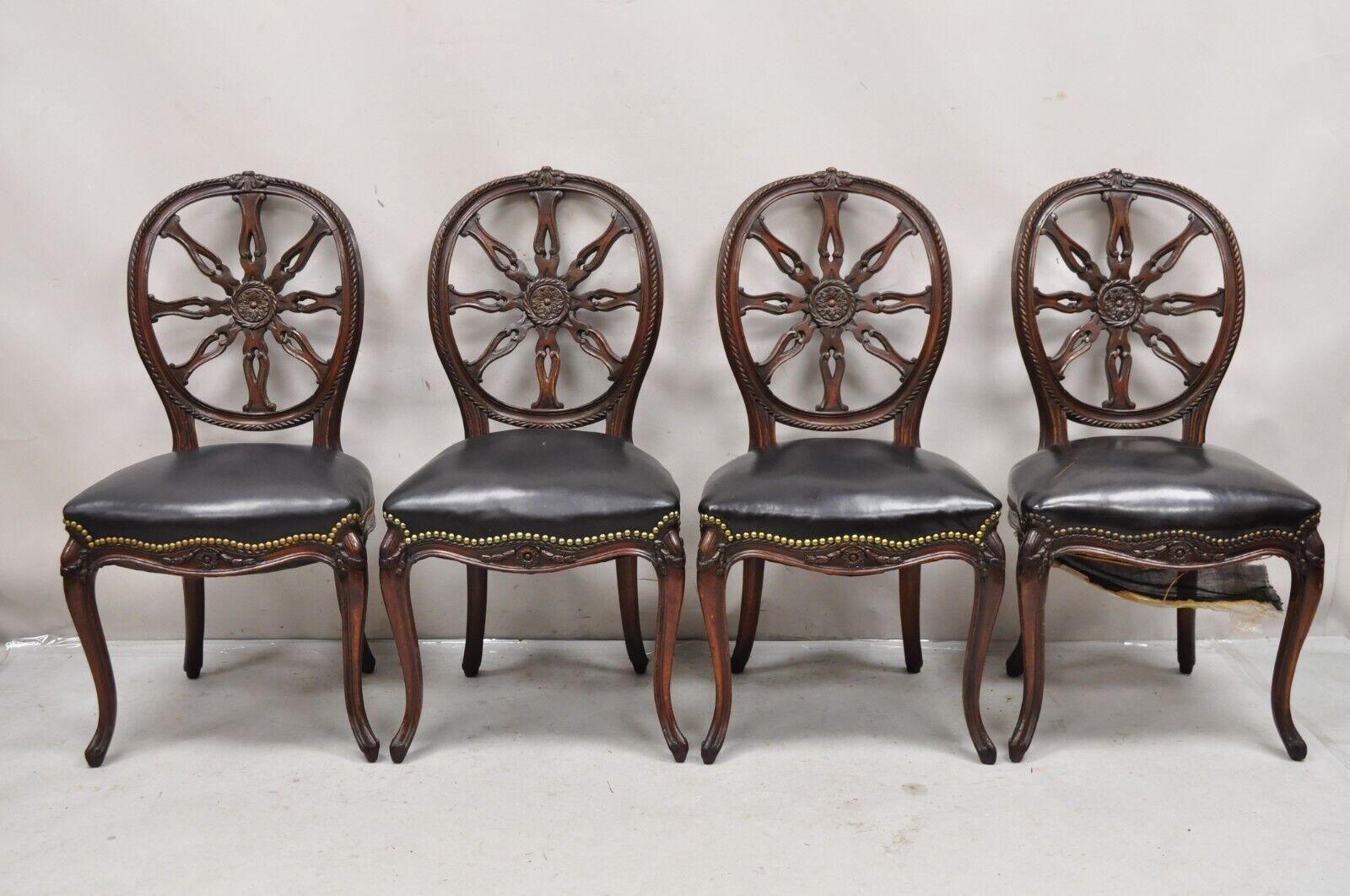 Antique Italian Neoclassical Pinwheel Carved Mahogany Dining Chairs - Set of 4 8