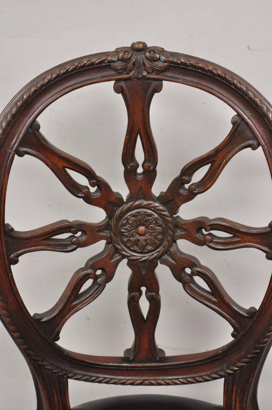 Antique Italian Neoclassical Pinwheel Carved Mahogany Dining Chairs - Set of 4 In Good Condition In Philadelphia, PA