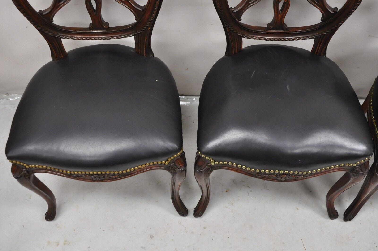 Antique Italian Neoclassical Pinwheel Carved Mahogany Dining Chairs - Set of 4 2