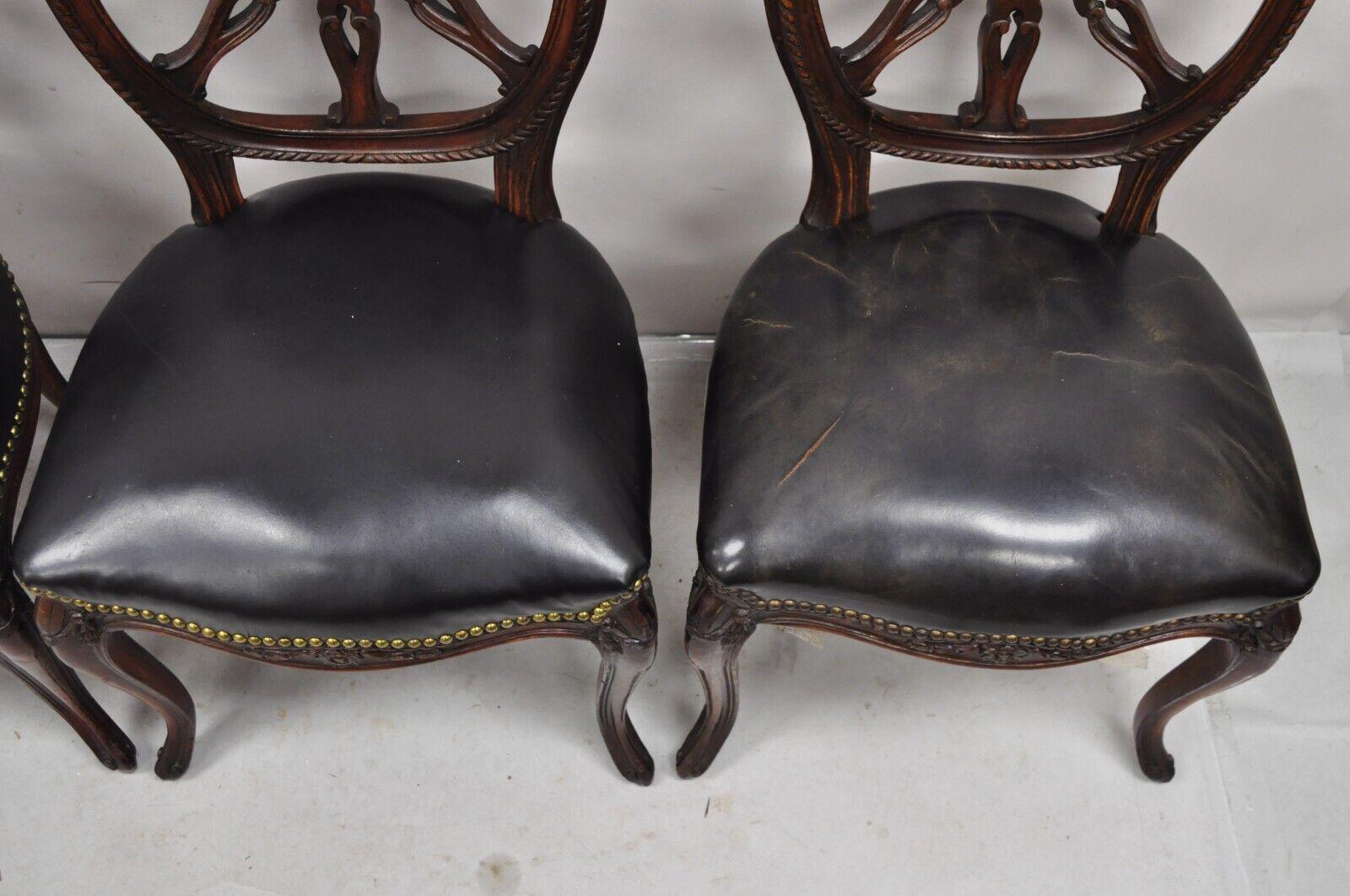 Antique Italian Neoclassical Pinwheel Carved Mahogany Dining Chairs - Set of 4 3