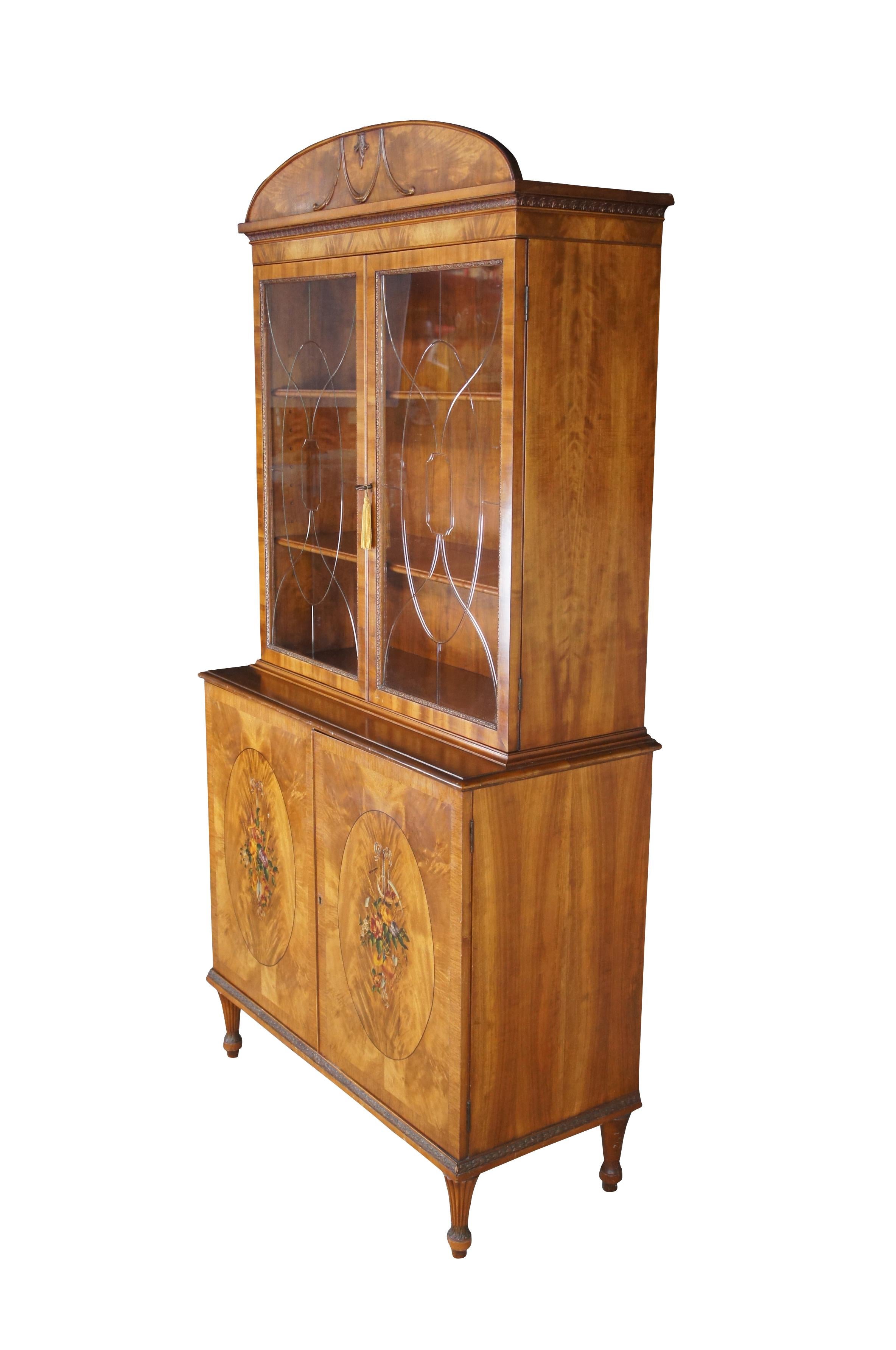 Antique Italian Neoclassical Satinwood China Display Cabinet Curio Cupboard  76