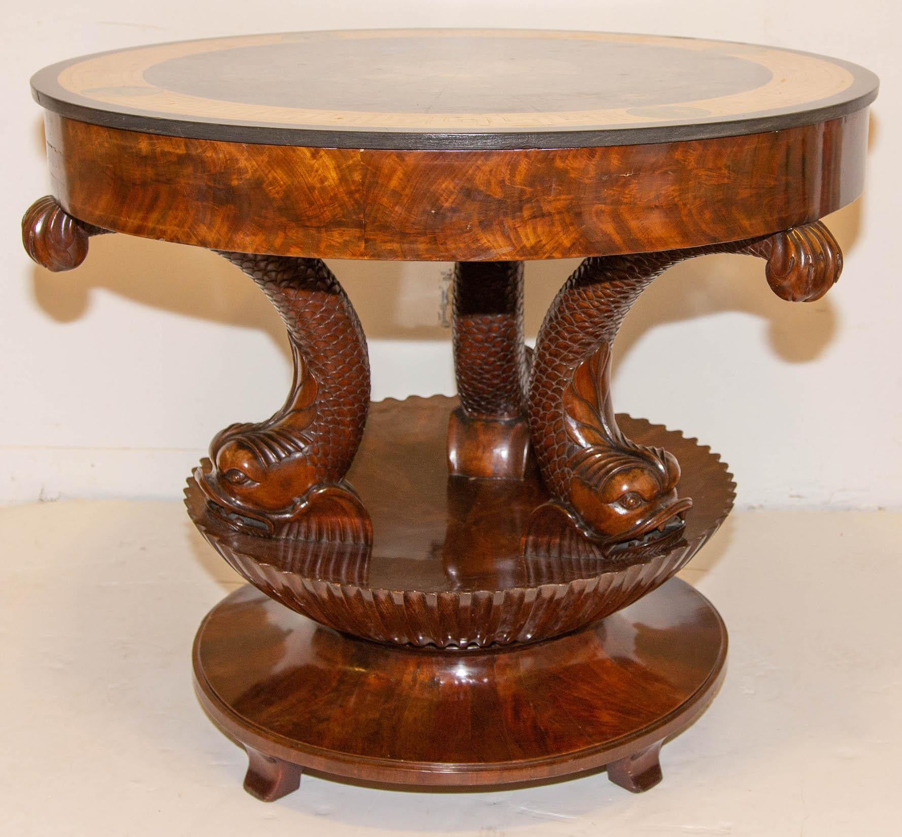 Antique Italian Neoclassical Sgagliola Table with Carved Dolphin Base Circa 1810 In Good Condition For Sale In Rochester, NY