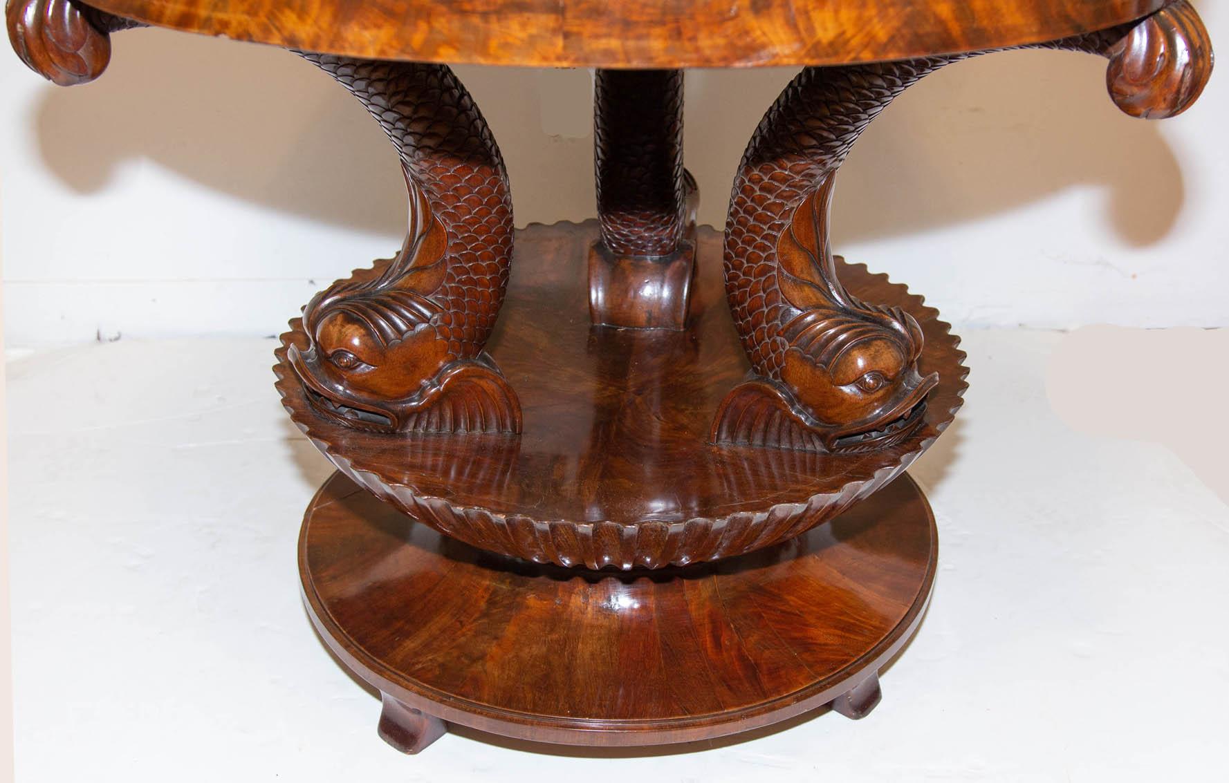 19th Century Antique Italian Neoclassical Sgagliola Table with Carved Dolphin Base Circa 1810 For Sale