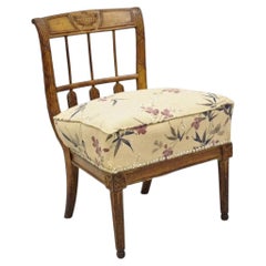 Antique Italian Neoclassical Style Carved Arrow Walnut Low Boudoir Slipper Chair