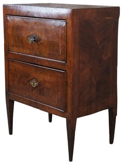 Antique Italian Neoclassical Walnut Bedside Table Commode Nightstand Inlay Chest