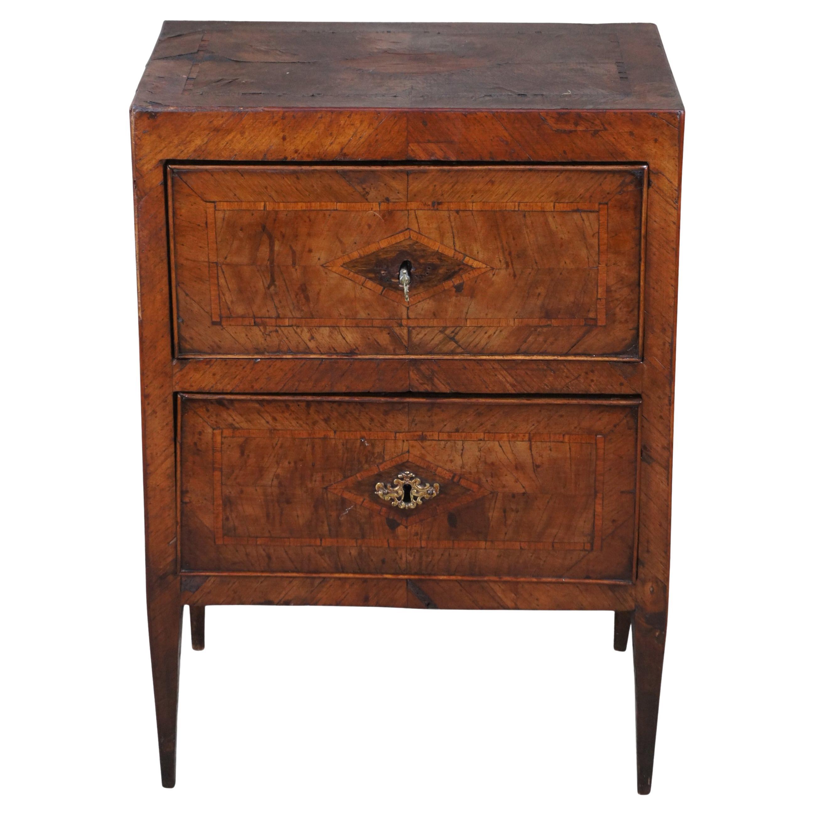 Antique Italian Neoclassical Walnut Bedside Table Commode Nightstand Inlay Chest