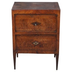 Antique Italian Neoclassical Walnut Bedside Table Commode Nightstand Inlay Chest