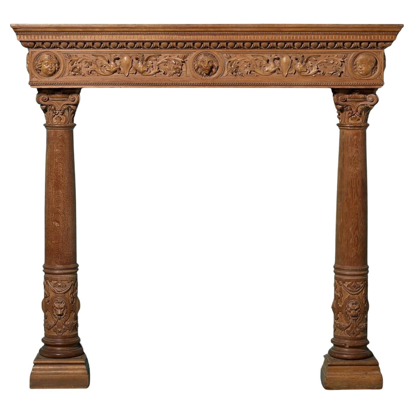 Antique Italian Neoclassical Walnut
Oak Carved Fire Mantel
