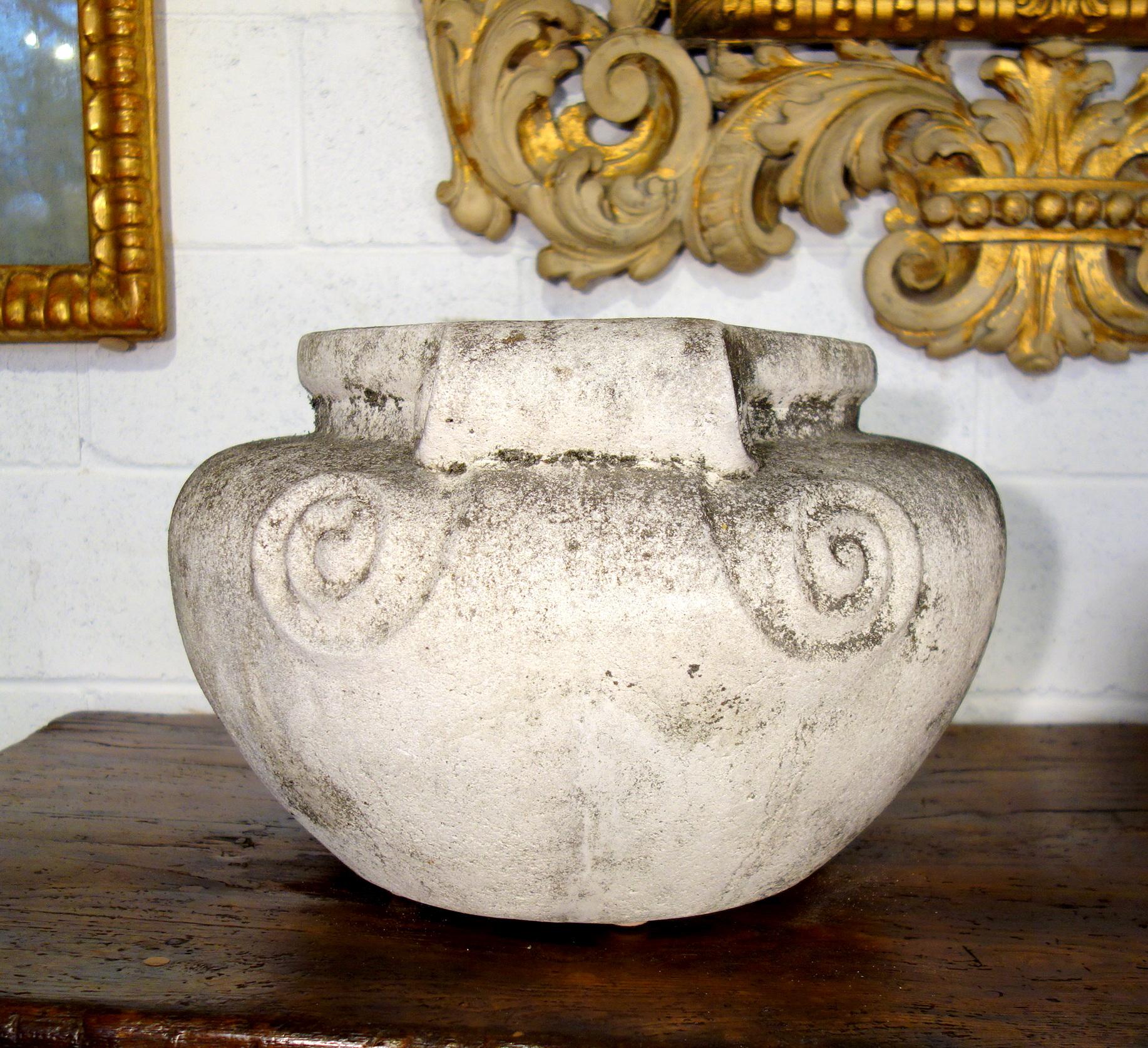 Antique Italian Nouveau Style Large Pair of Grisaglia Urns from Lake Como In Good Condition In Encinitas, CA