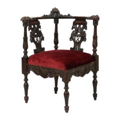 Antique Italian Oak Corner Chair Renaissance Style