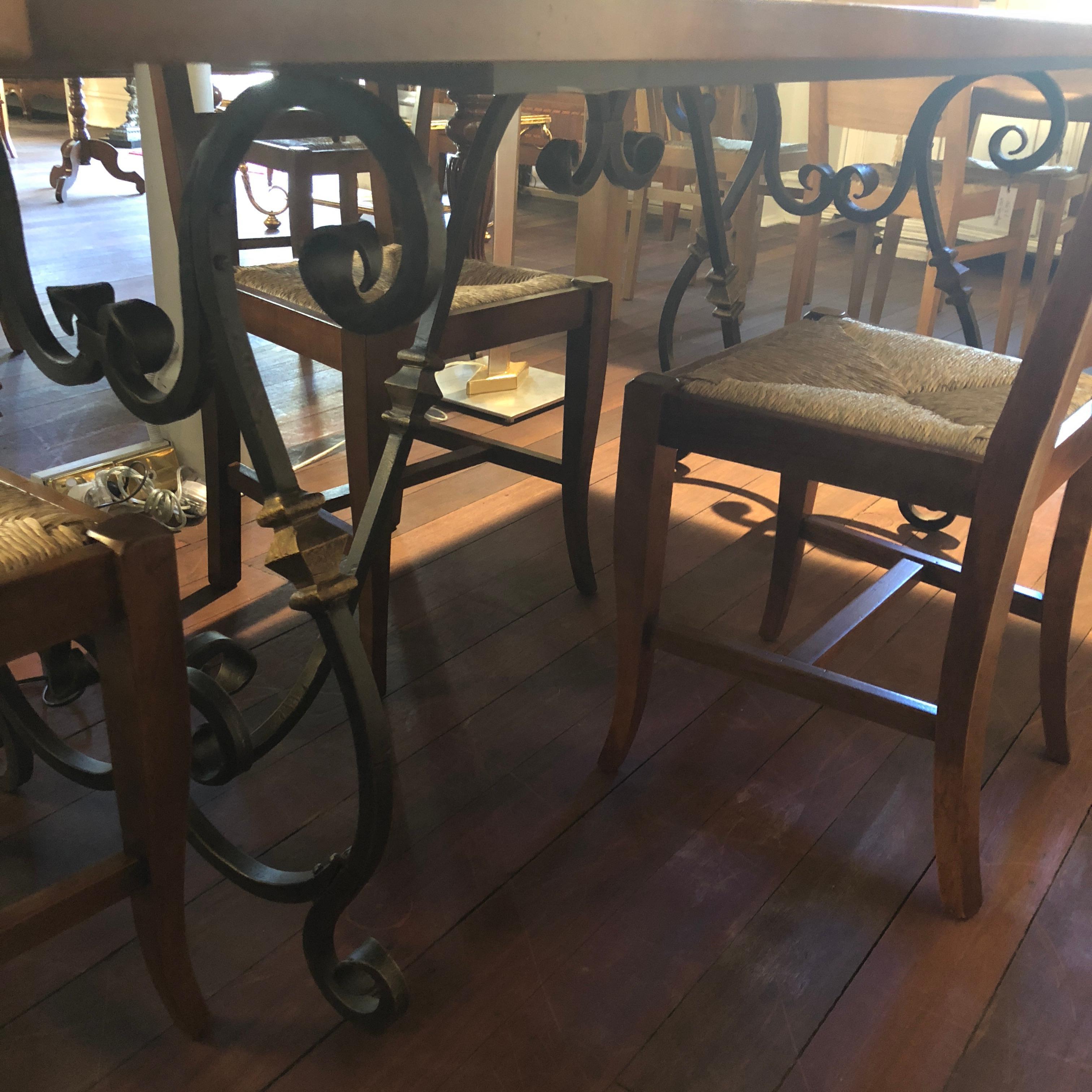Hand-Crafted Antique Italian Oak, Diamond Parquetry and Iron Dining Table For Sale