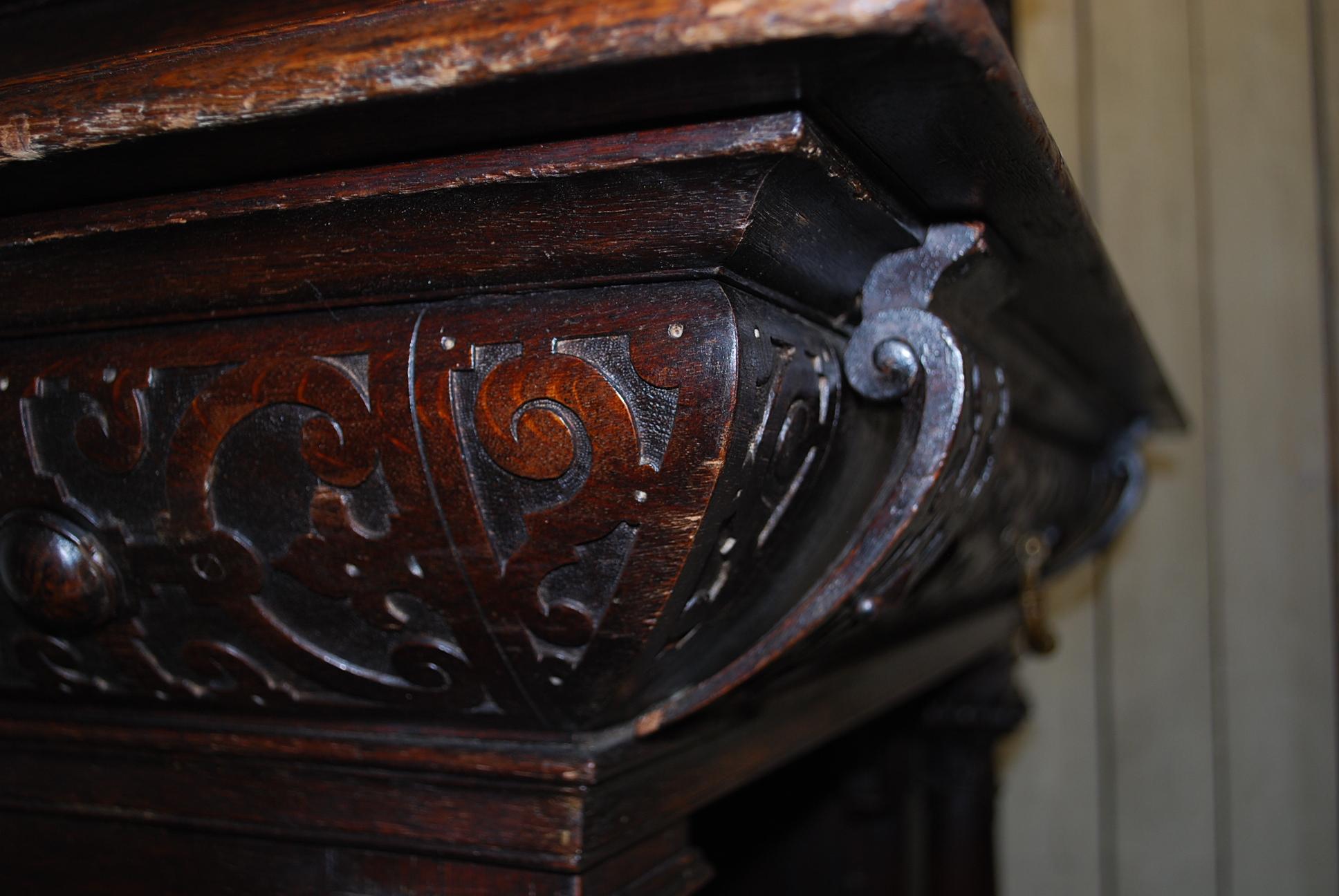 Antique Italian Oak Renaissance Revival Collectors Cabinet on Stand For Sale 2
