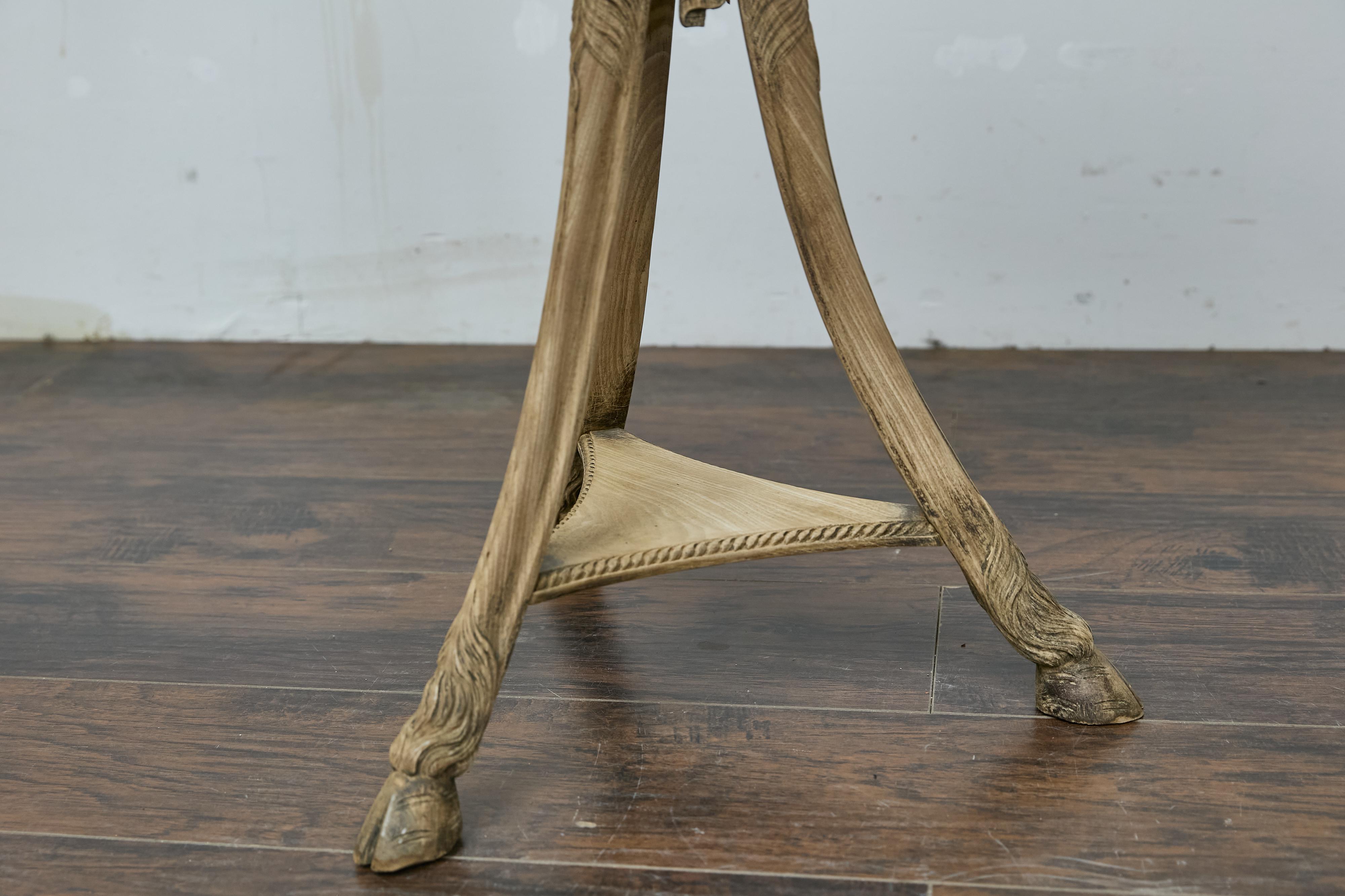 Antique Italian Oak Tripod Table with Zebra Hide Top and Ram’s Head Carvings 1