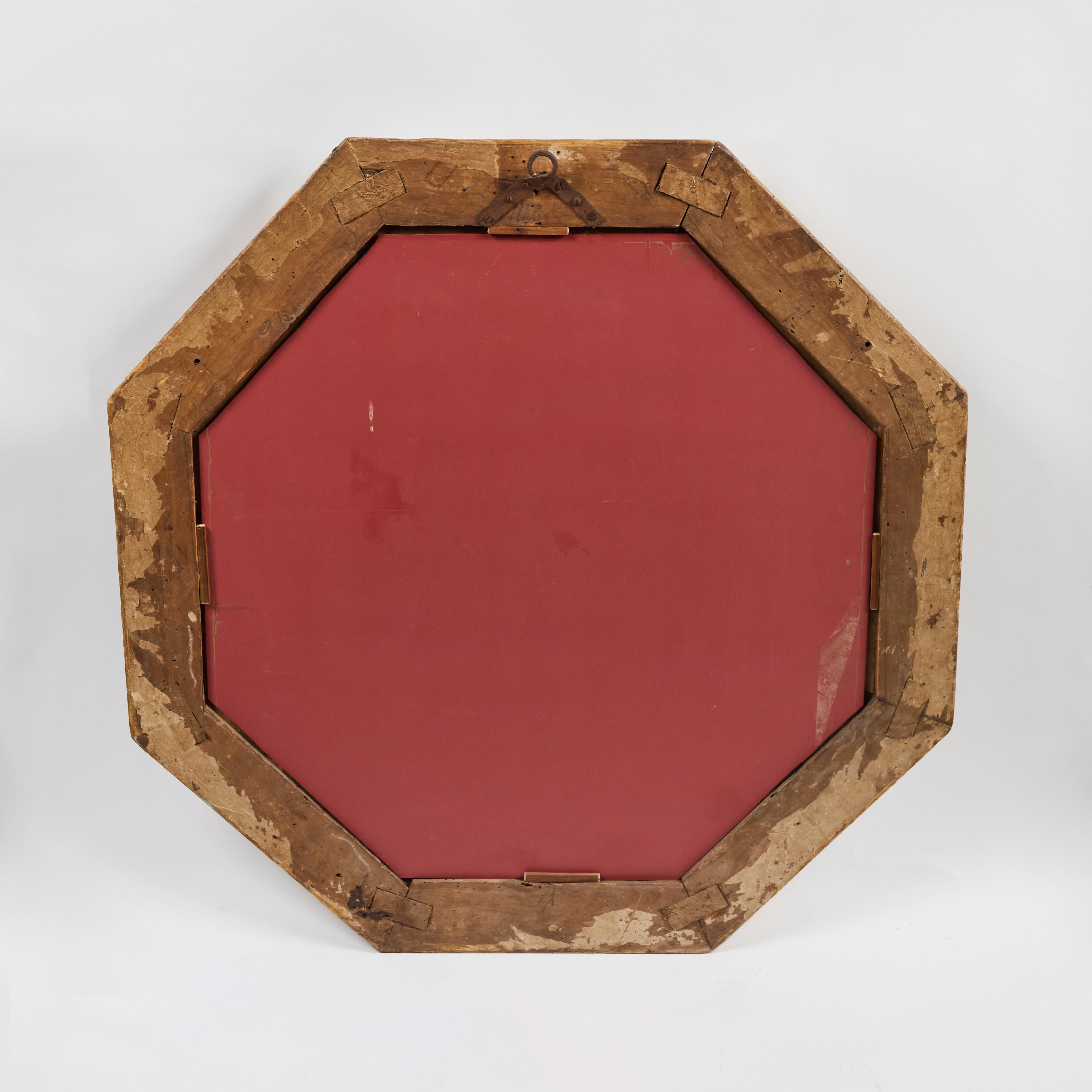 Cadre italien ancien octogonal en bois doré avec nouveau miroir en vente 1