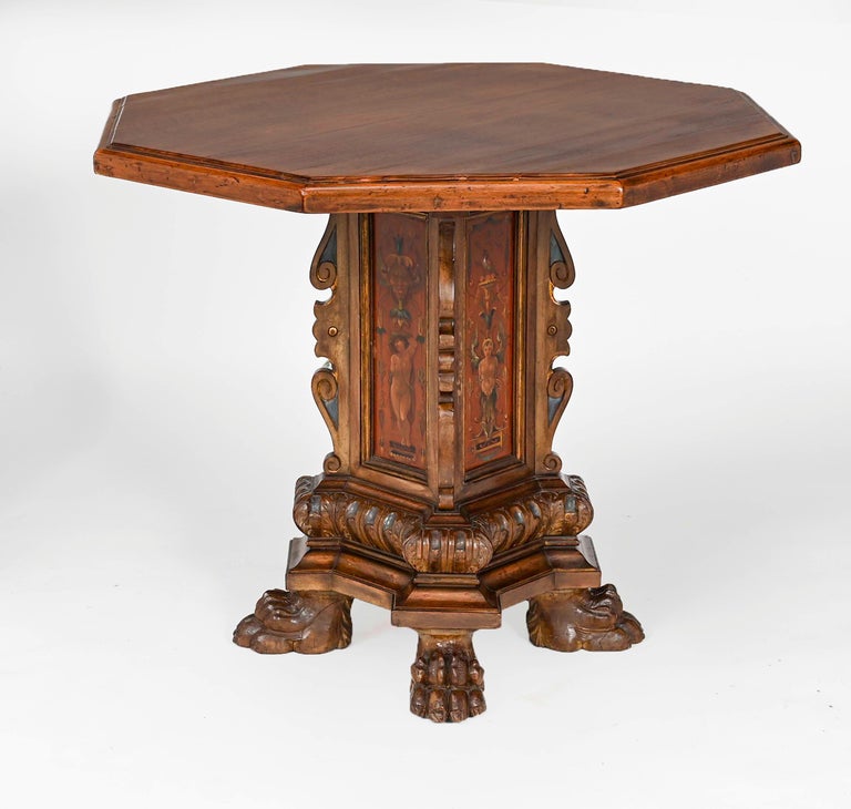 Antique Italian Octagon Walnut Pedestal Table For Sale at 1stdibs