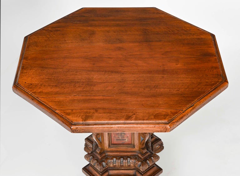 Antique Italian Octagon Walnut Pedestal Table For Sale at 1stdibs