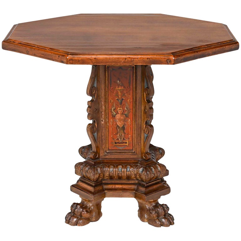 Antique Italian Octagon Walnut Pedestal Table For Sale at 1stdibs