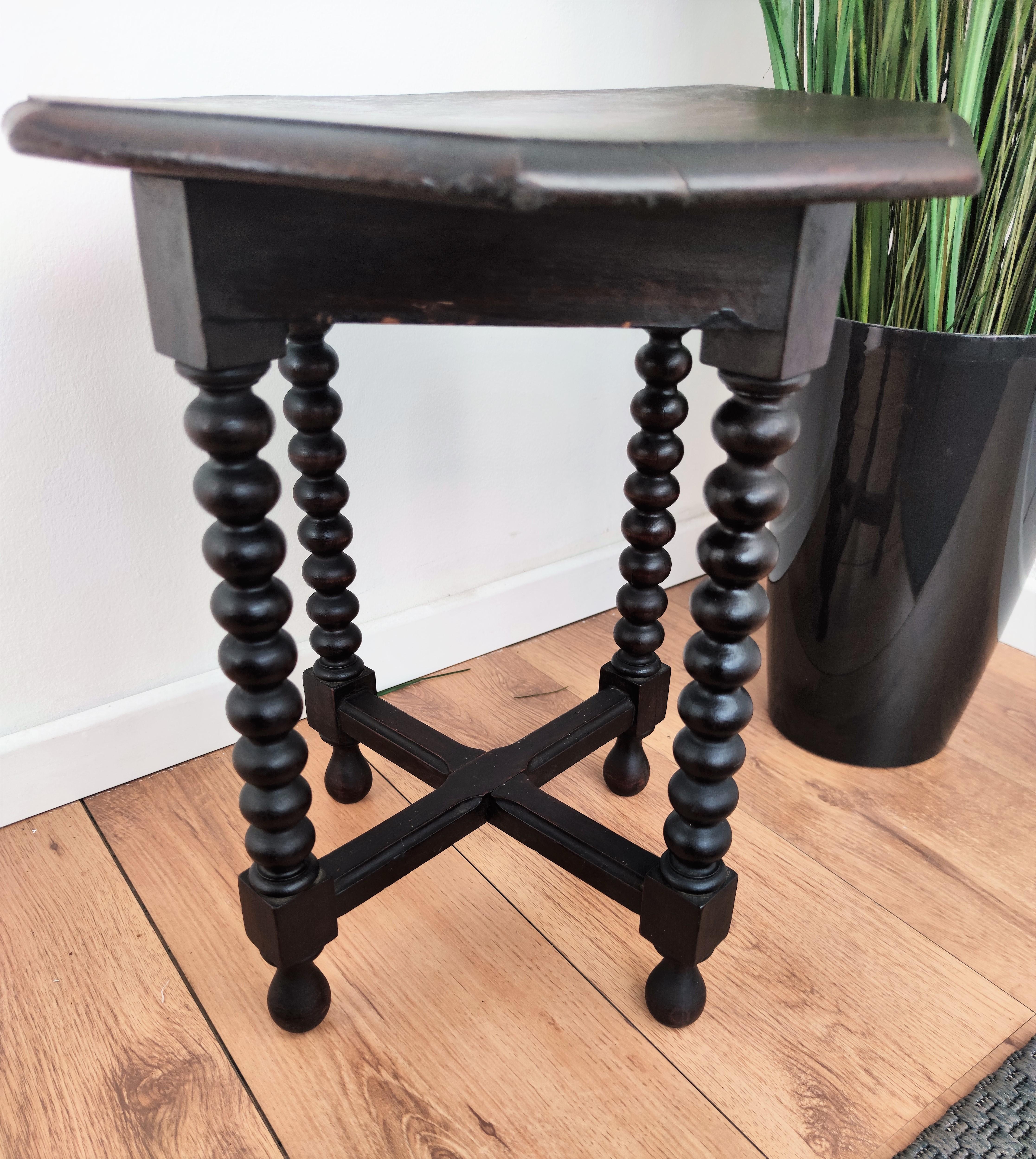 Wood Antique Italian Octagonal Walnut Side Table or Stool with Bobbin Turned Legs