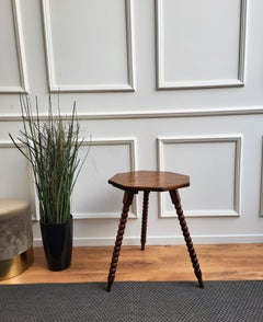 Antique Italian Octagonal Walnut Side Table with Bobbin Turned Barley Twist Legs