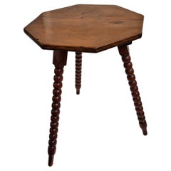 Antique Italian Octagonal Walnut Side Table with Bobbin Turned Barley Twist Legs