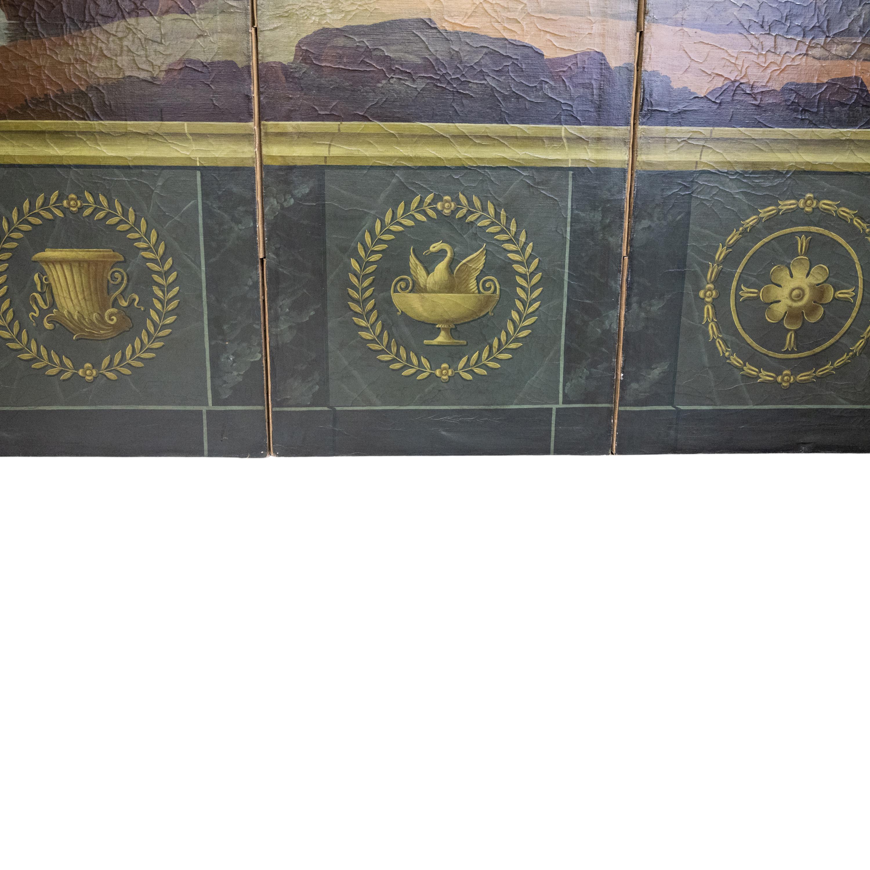 Antique huile italienne peinte écran néoclassique à 4 plis séparateur de pièce 1860 3