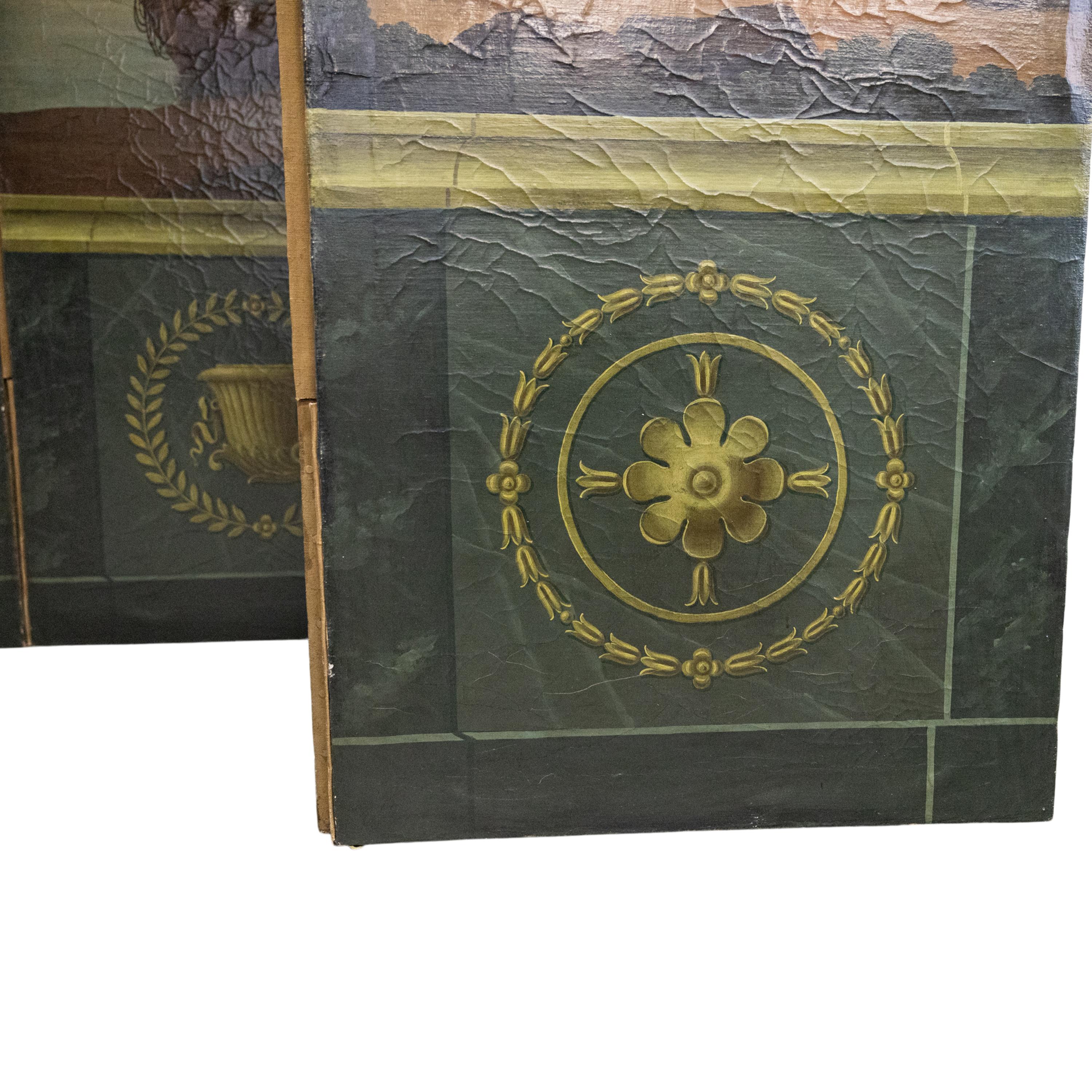 Antique huile italienne peinte écran néoclassique à 4 plis séparateur de pièce 1860 4