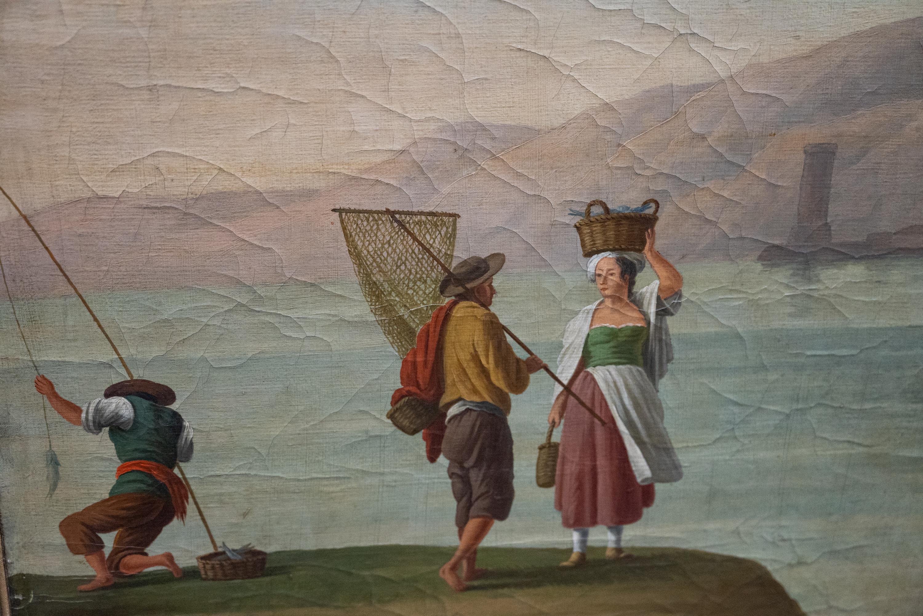 Antique huile italienne peinte écran néoclassique à 4 plis séparateur de pièce 1860 7