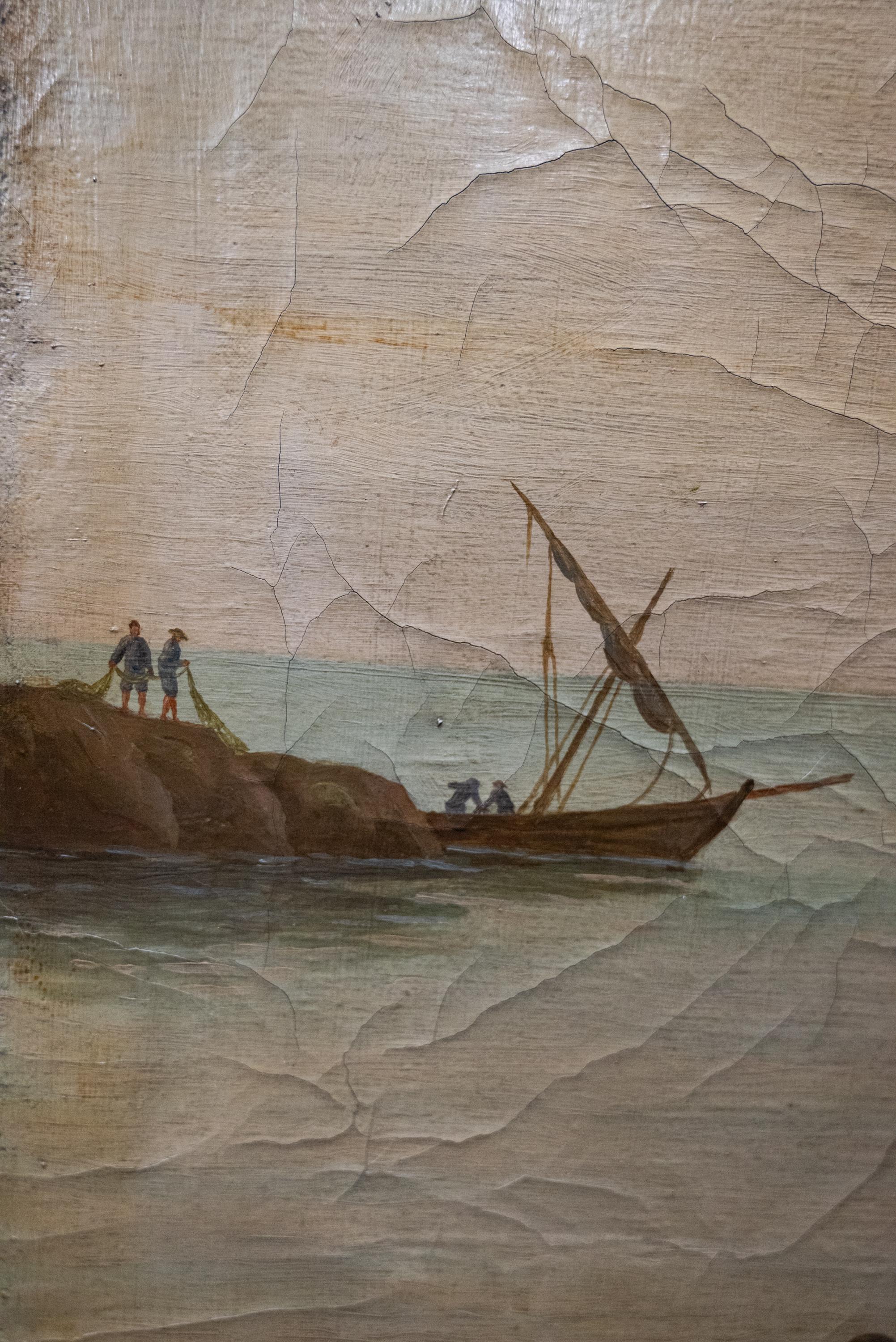 Antique huile italienne peinte écran néoclassique à 4 plis séparateur de pièce 1860 11