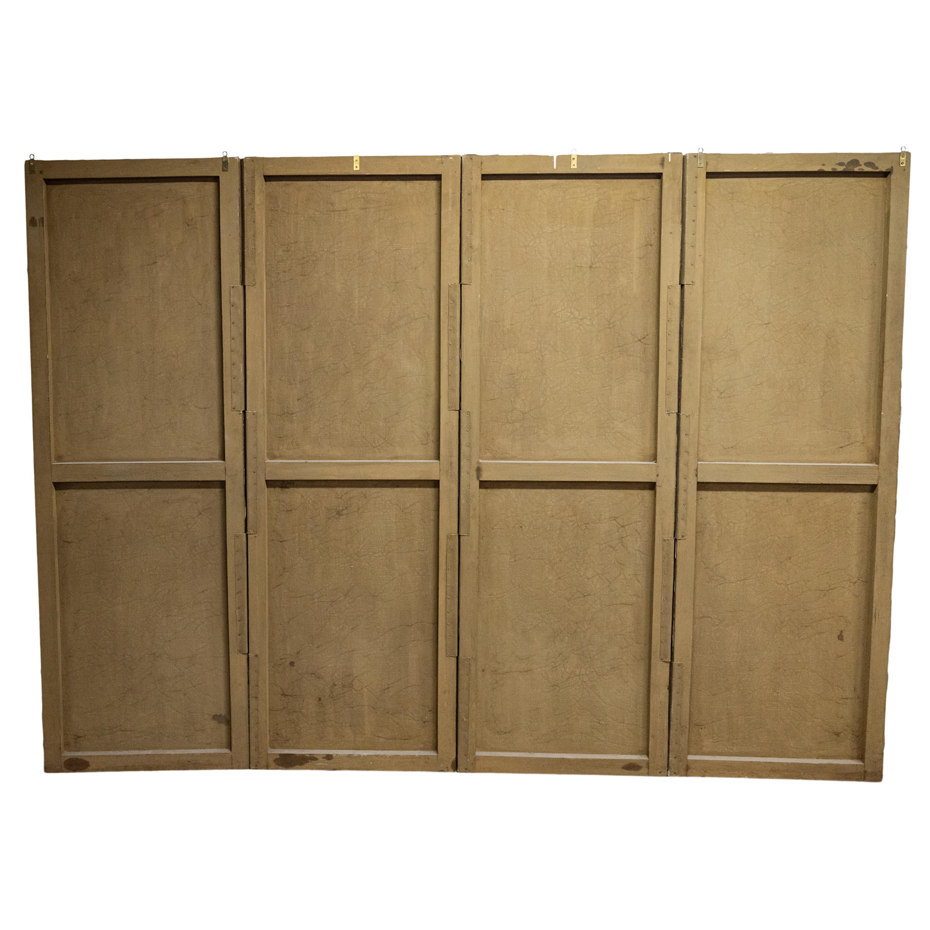 Antique Italian Oil Canvas Painted Neoclassical 4 fold Screen Room Divider 1860 For Sale 14