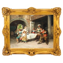 Antique Italian Oil on Canvas Painting by Cesare Augusto Detti 1891 19th C