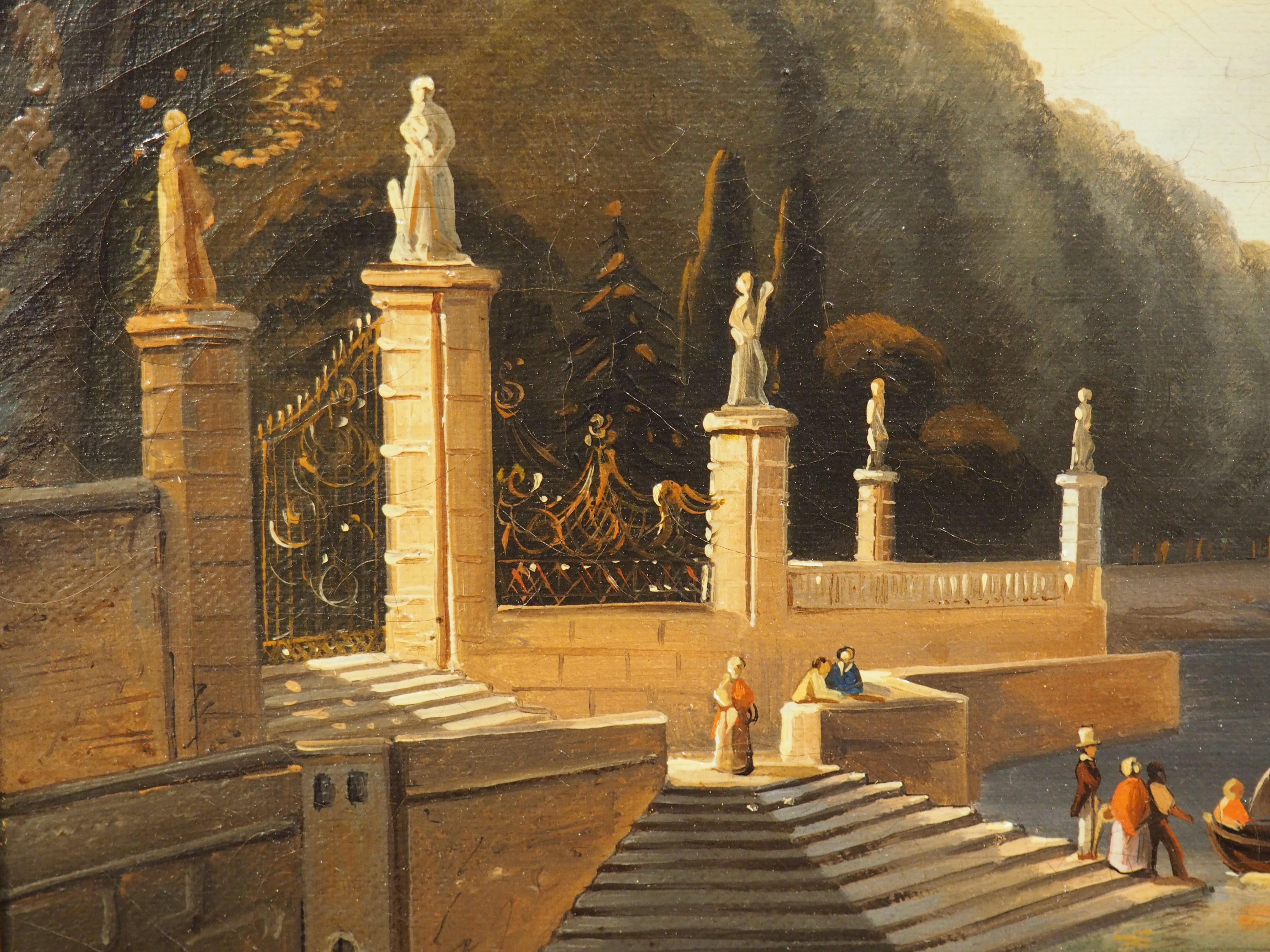 Ancienne peinture italienne à l'huile sur toile dans un cadre en bois doré, Lac de Como, 19ème C. en vente 10