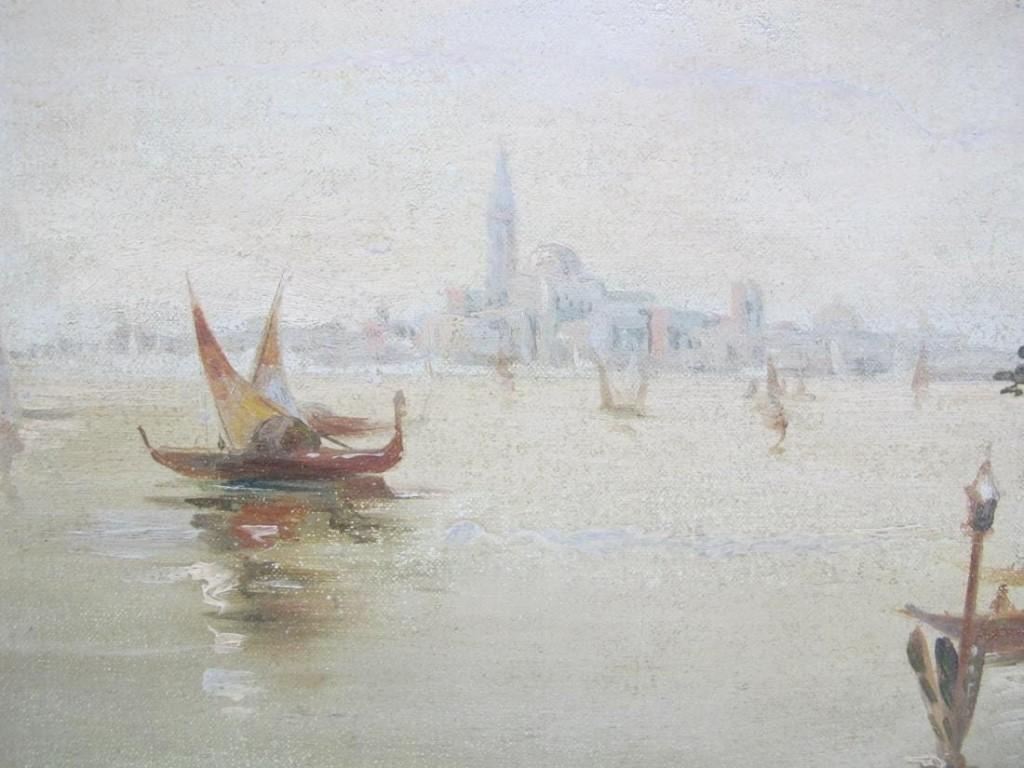 Antique Italian Oil on Canvas Painting of Venice, Signed 2