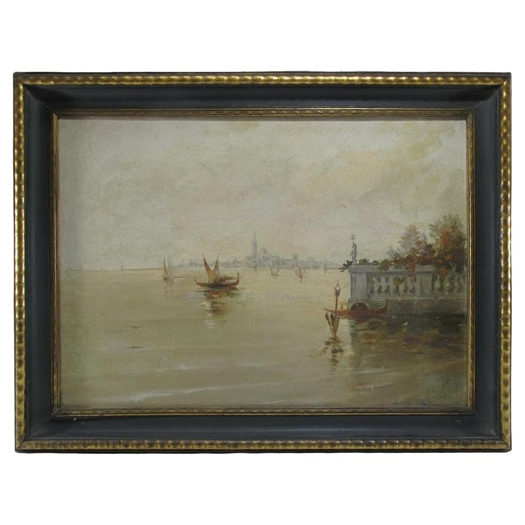 Antique Italian Oil on Canvas Painting of Venice, Signed