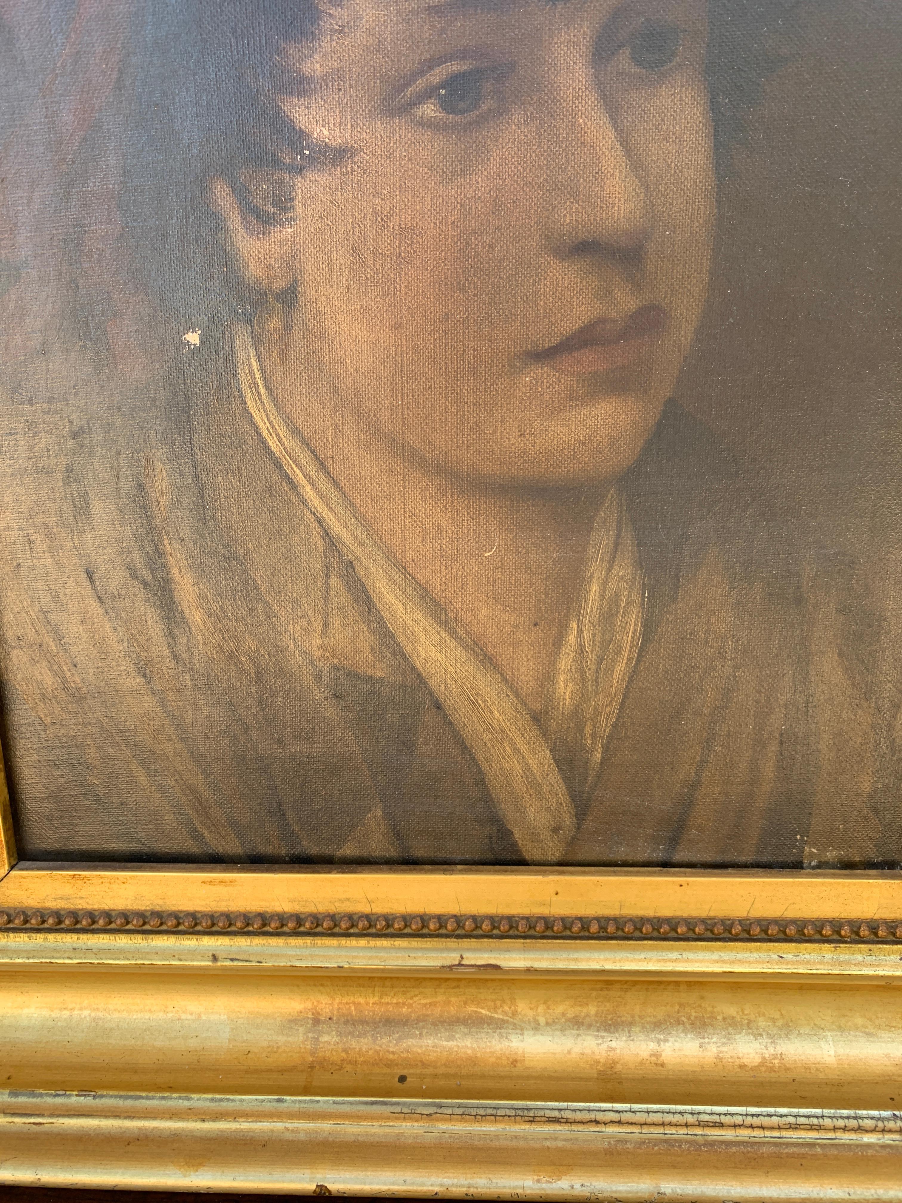 Antique Italian Oil on Canvas Portrait Painting of a Boy, Early 20th Century For Sale 6