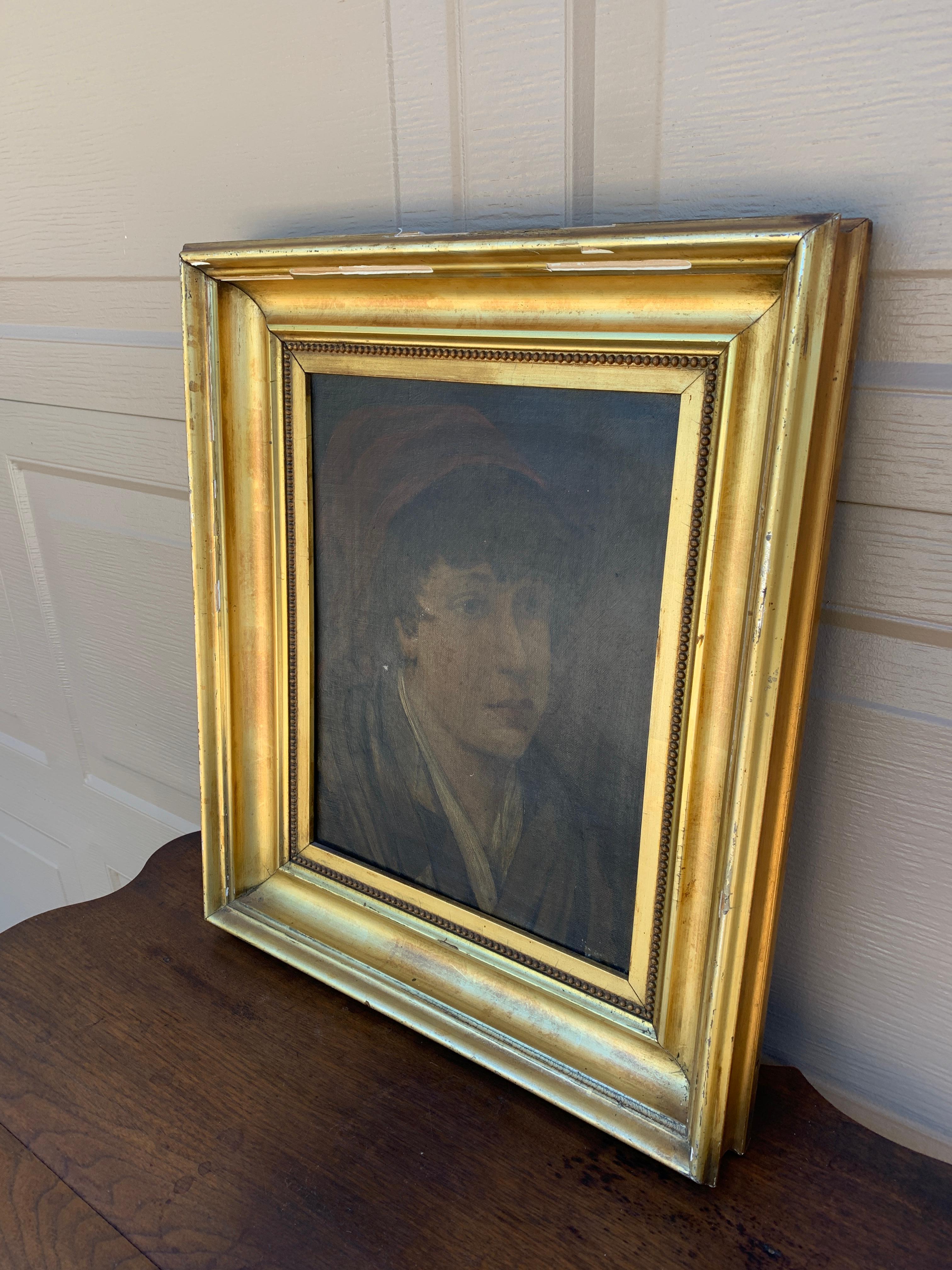 Classical Roman Antique Italian Oil on Canvas Portrait Painting of a Boy, Early 20th Century For Sale