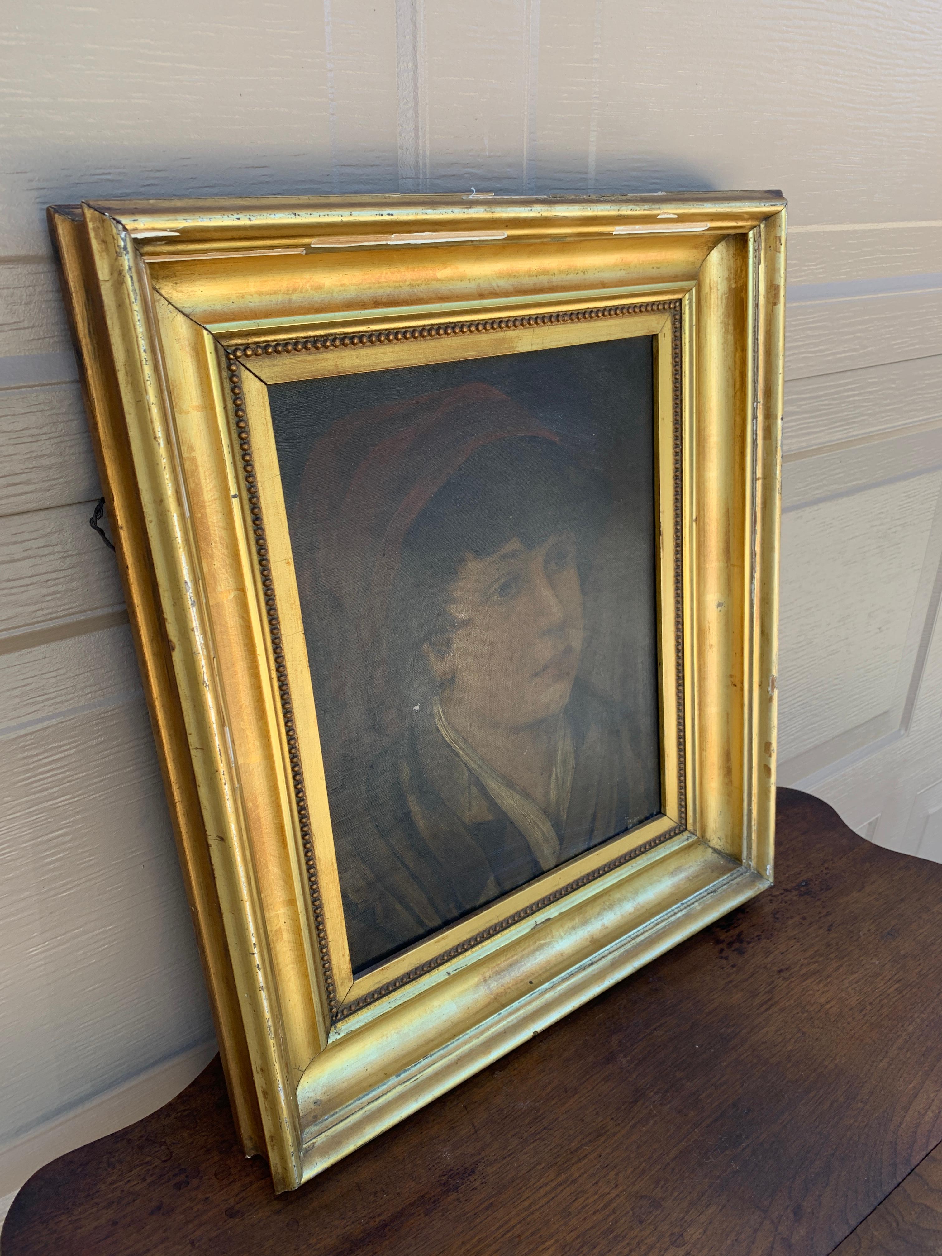 Antique Italian Oil on Canvas Portrait Painting of a Boy, Early 20th Century In Good Condition For Sale In Elkhart, IN