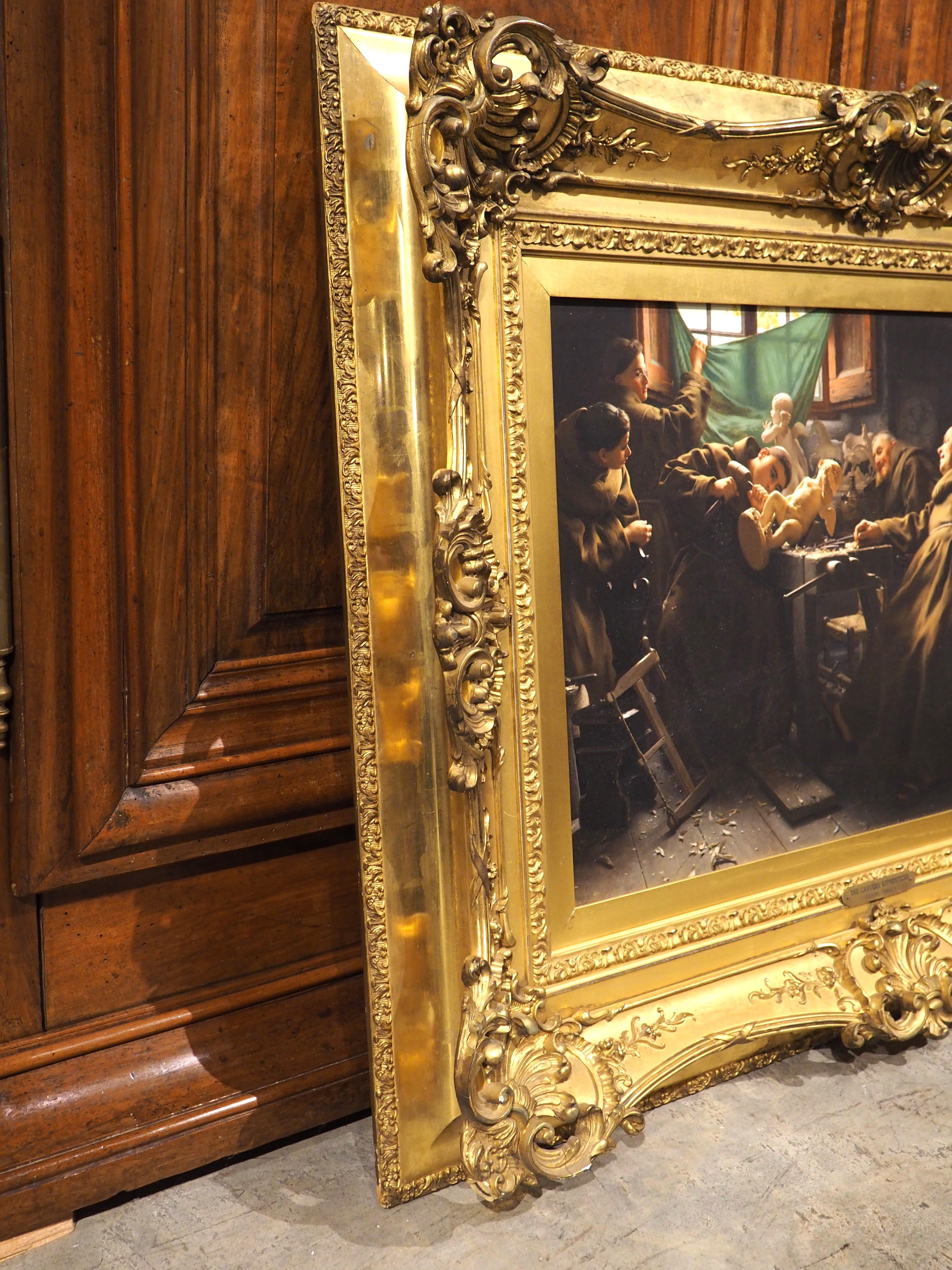 Antique Italian Oil on Canvas, The Wood Carver's Apprentice, Giovanni Torriglia For Sale 13