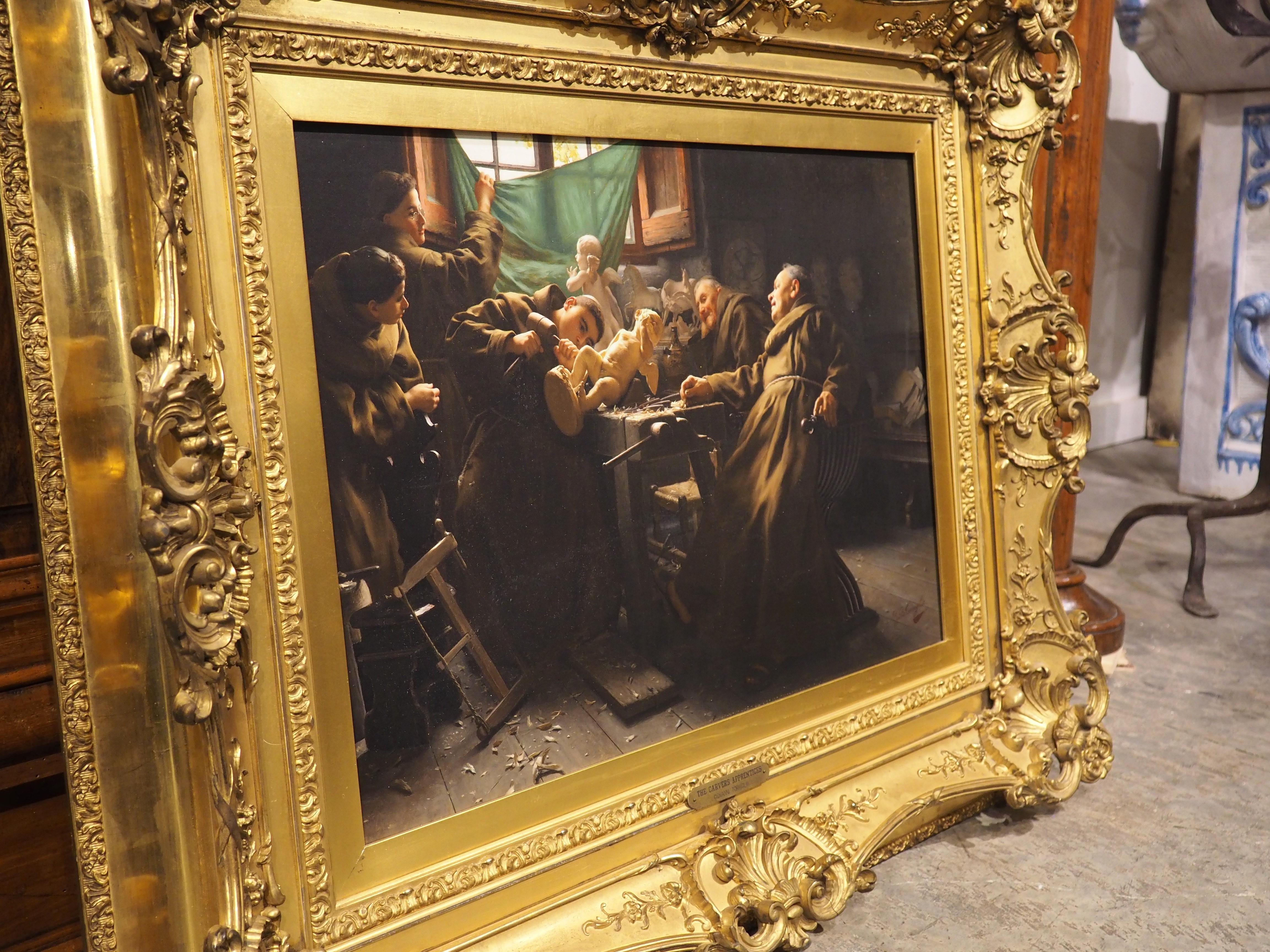 Antique Italian Oil on Canvas, The Wood Carver's Apprentice, Giovanni Torriglia For Sale 14