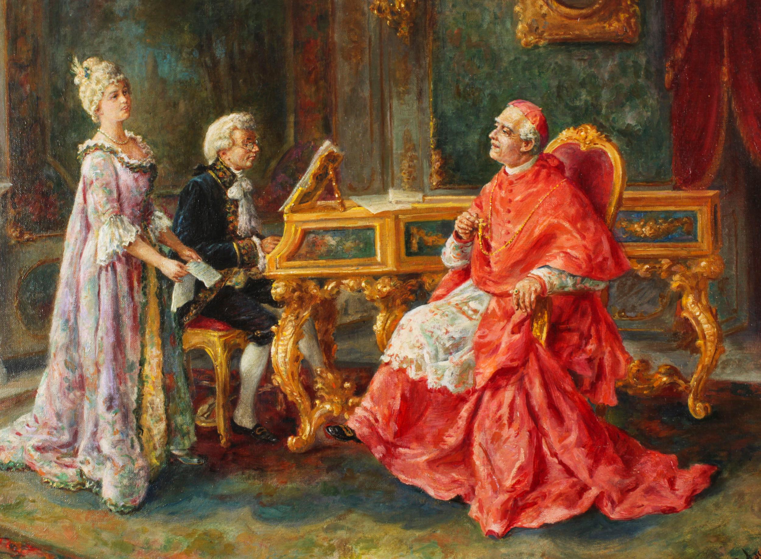 Ancienne peinture à l'huile italienne Un récital de musique Ettore Ascenzi 19ème siècle Bon état - En vente à London, GB
