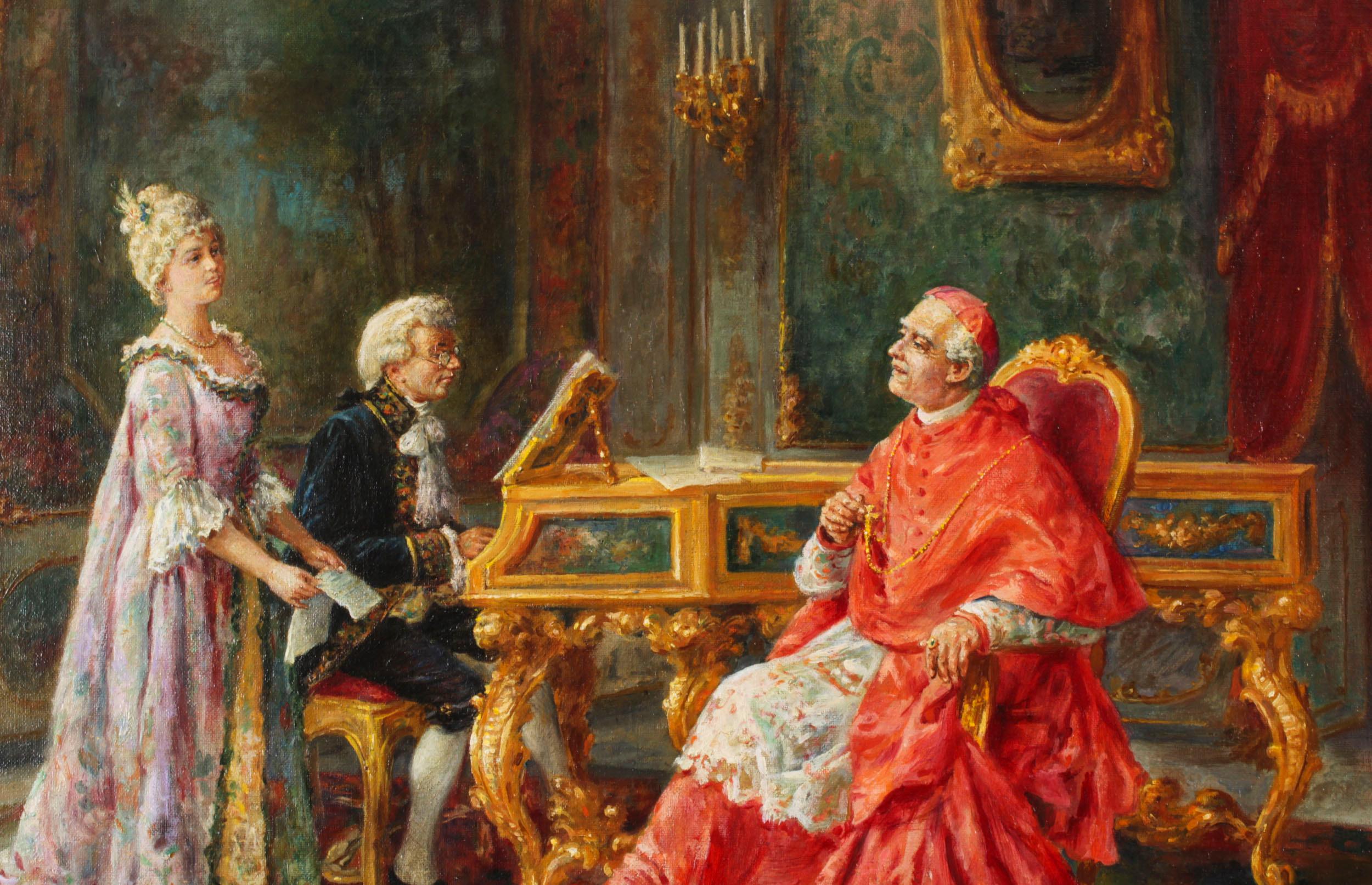 XIXe siècle Ancienne peinture à l'huile italienne Un récital de musique Ettore Ascenzi 19ème siècle en vente