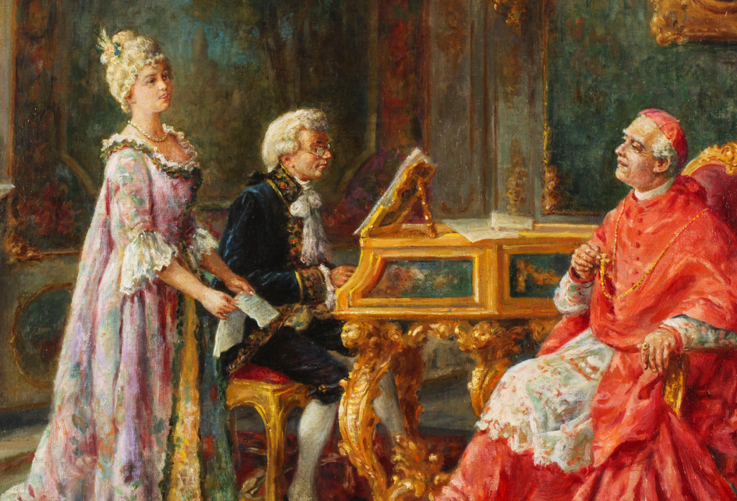 Toile Ancienne peinture à l'huile italienne Un récital de musique Ettore Ascenzi 19ème siècle en vente