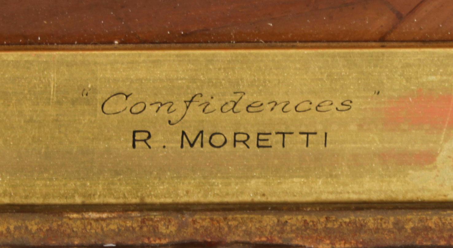 Peinture à l'huile italienne ancienne Confidences Renato Moretti 19ème siècle 3
