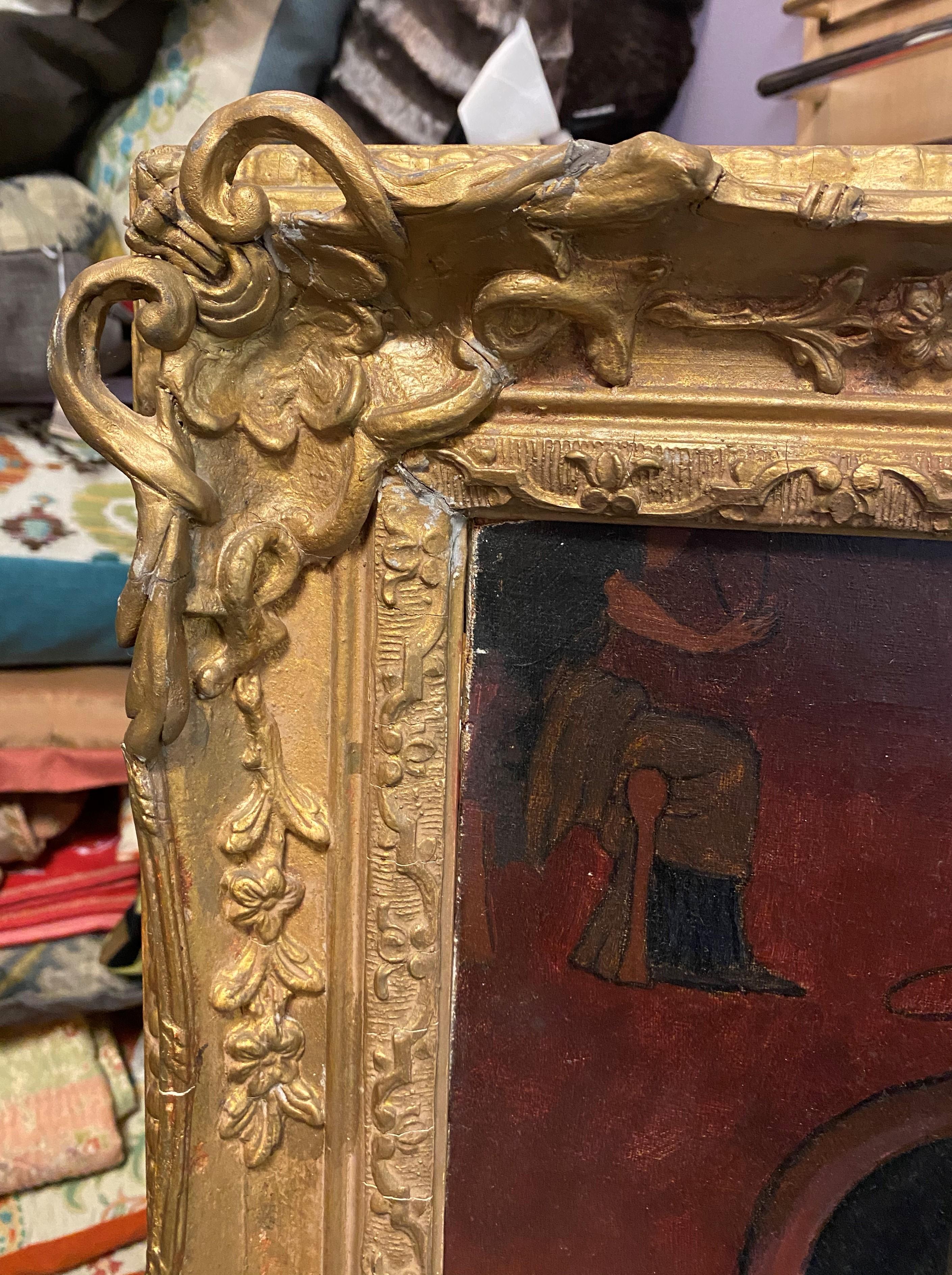 Antique Italian Oil Painting In Distressed Condition For Sale In Livingston, NJ