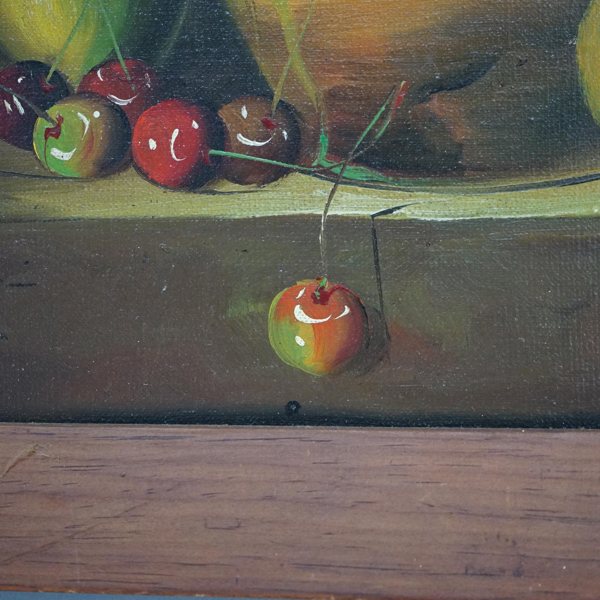 Hand-Painted Antique Italian Oil Painting, Fruit Still Life, c1930, Artist Signed For Sale