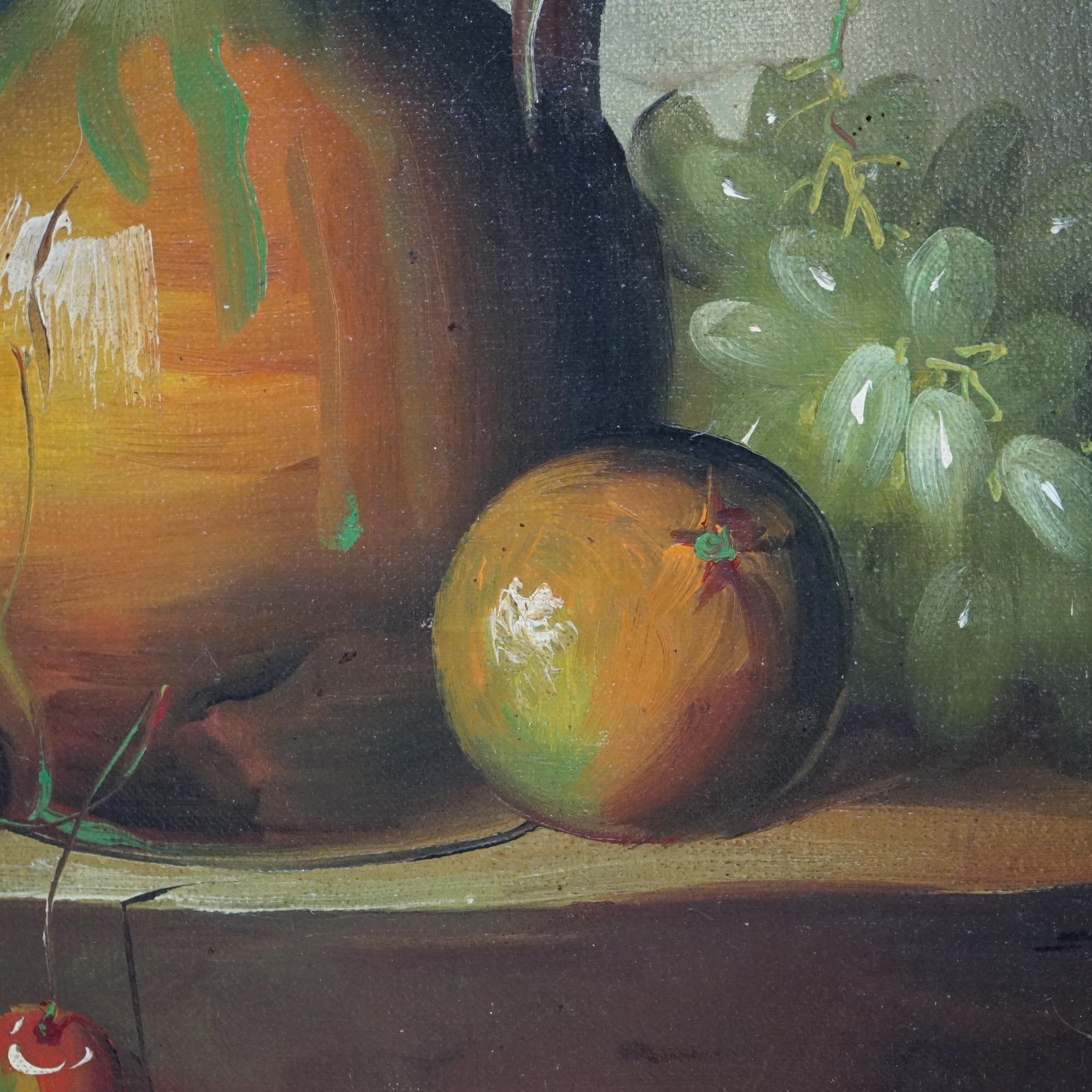 Antique Italian Oil Painting, Fruit Still Life, c1930, Artist Signed In Good Condition For Sale In Big Flats, NY